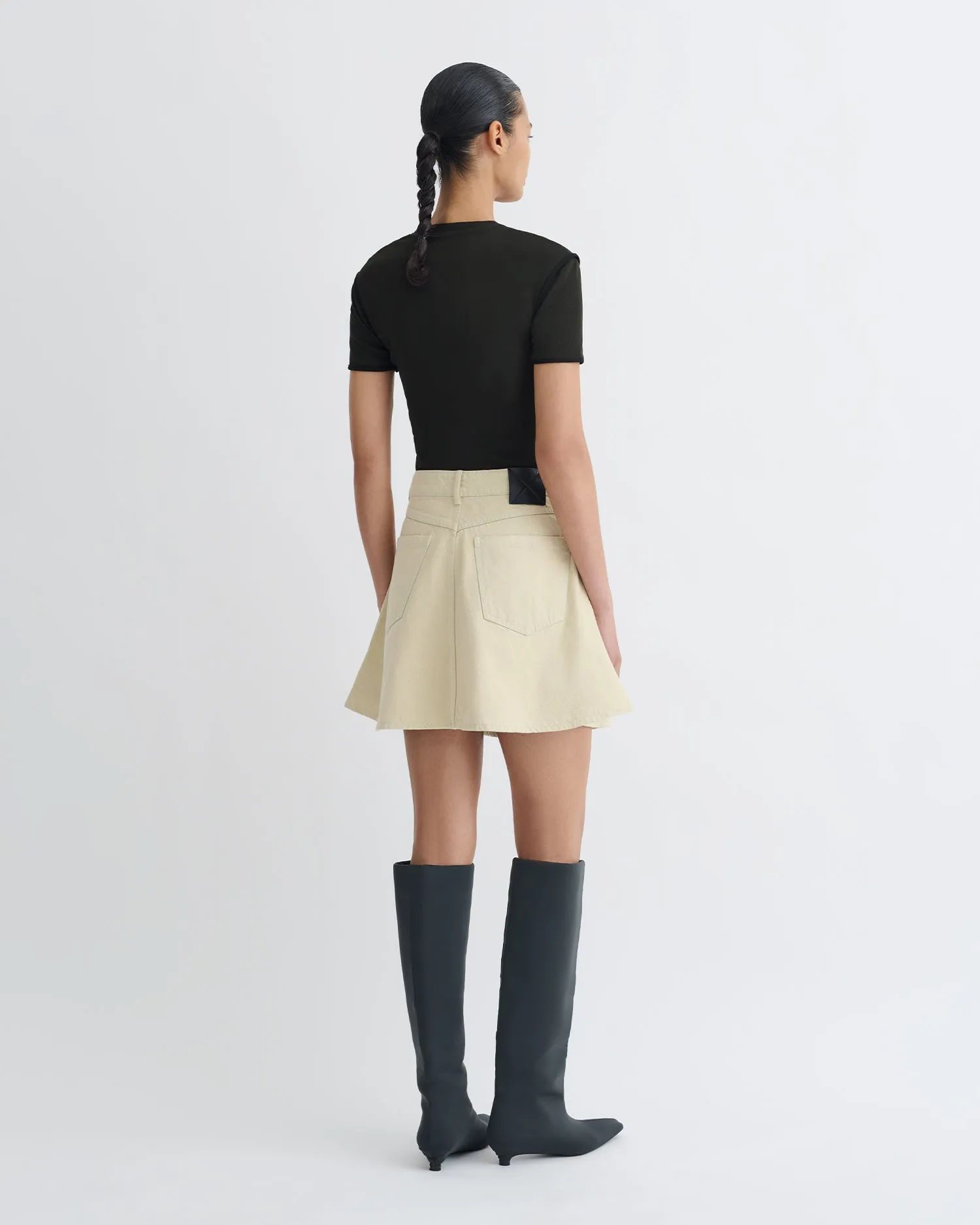 Raglan Sleeve Neah - Denim Mini Skirt - Beige