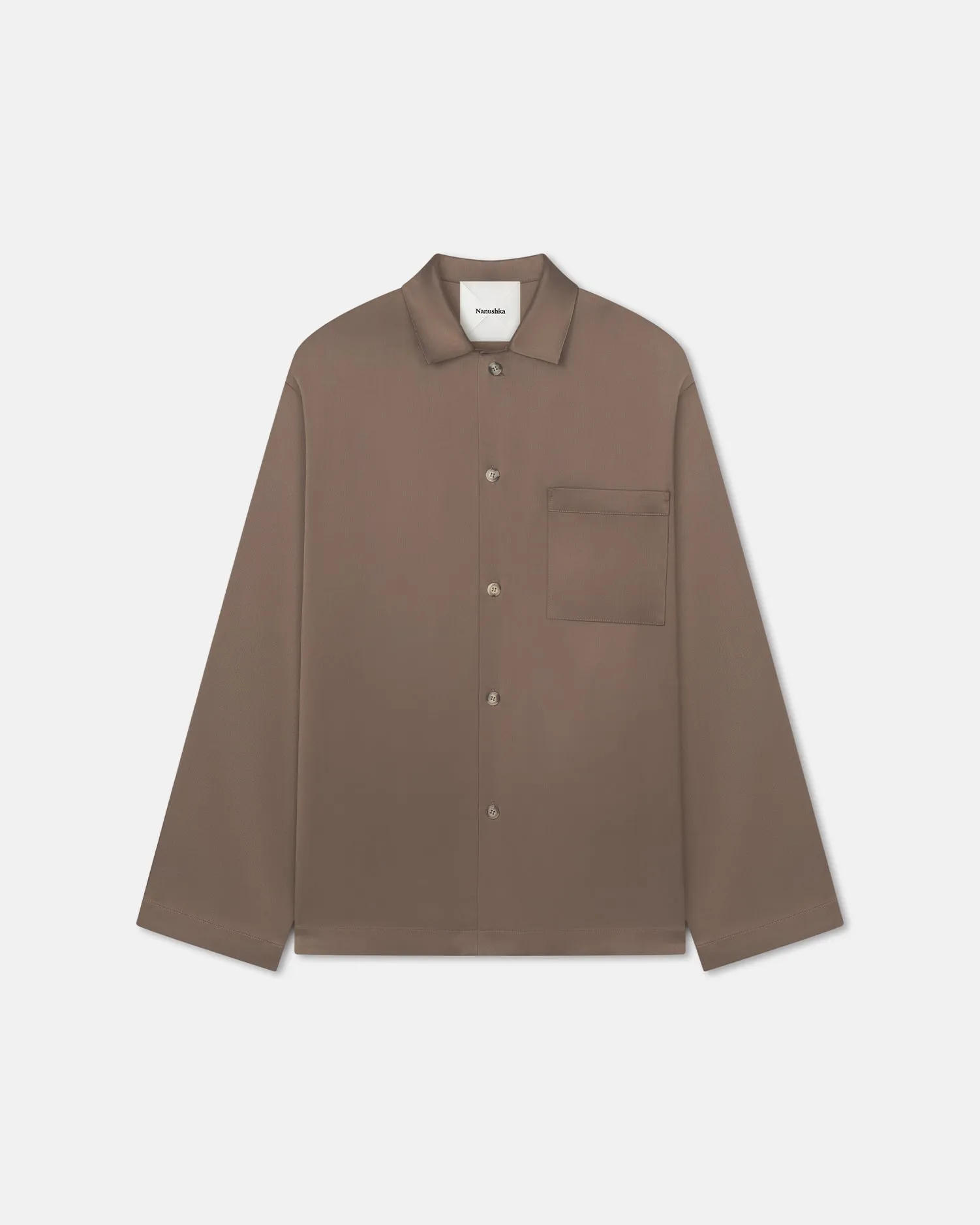 Jelmer - Slip Satin Shirt - Coffee Bean Adjustable Cuffs Loose Blouse