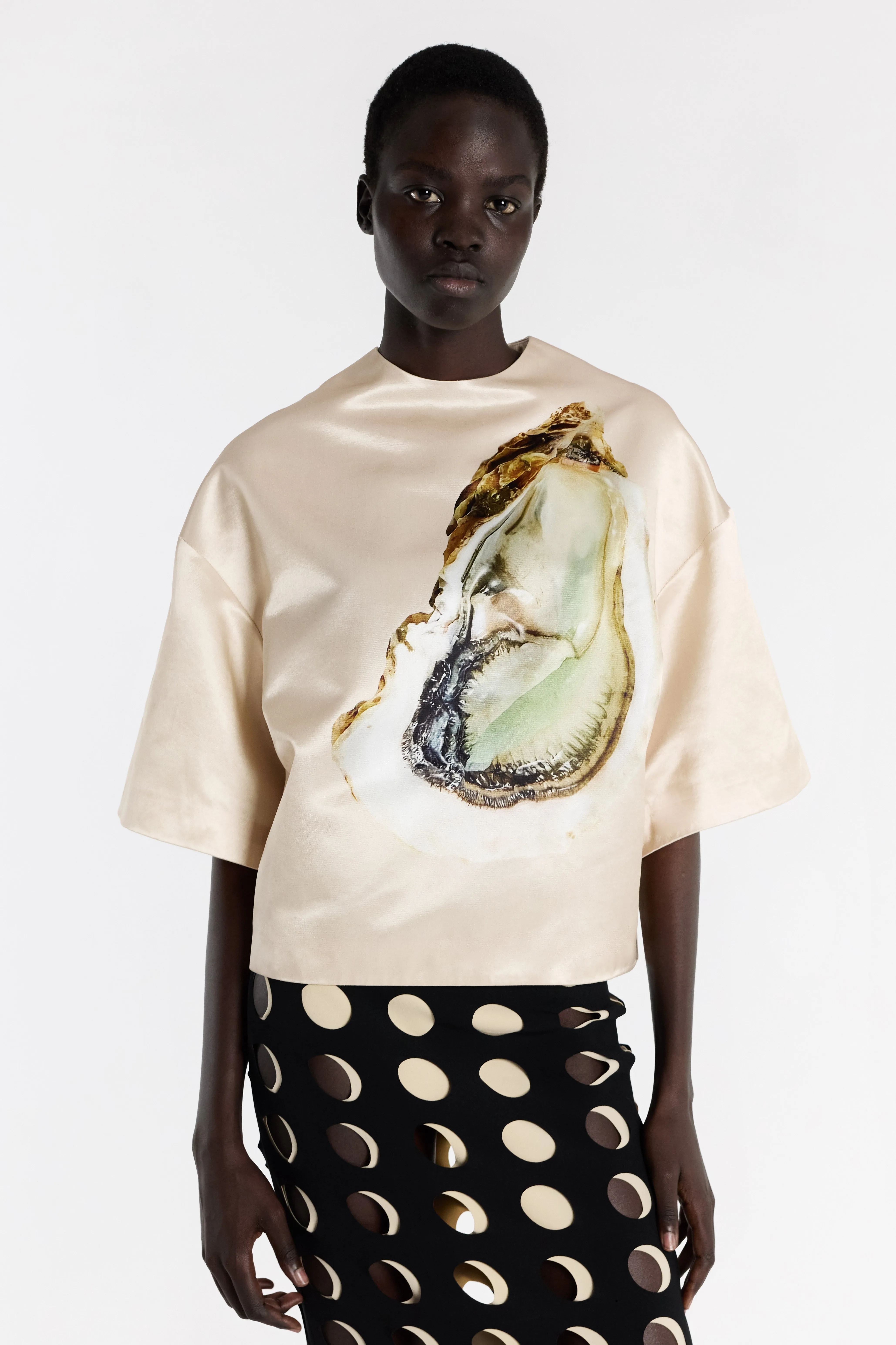 Oyster Satin Top Peach Everyday Fashion