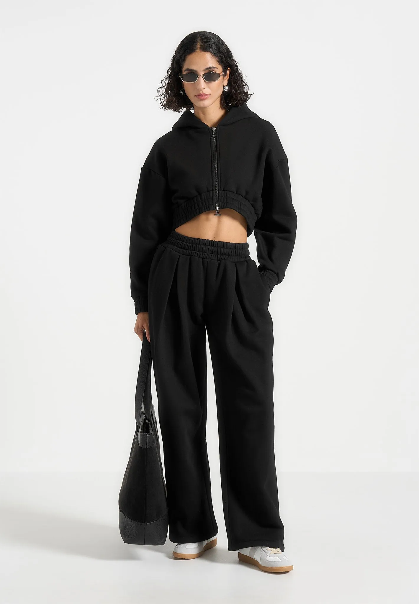 Soft Cotton Fanny - Straight Leg Box Pleat Joggers - Black