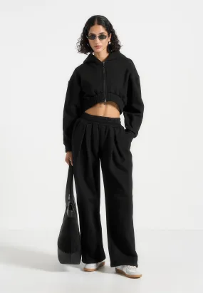 Soft Cotton Fanny - Straight Leg Box Pleat Joggers - Black