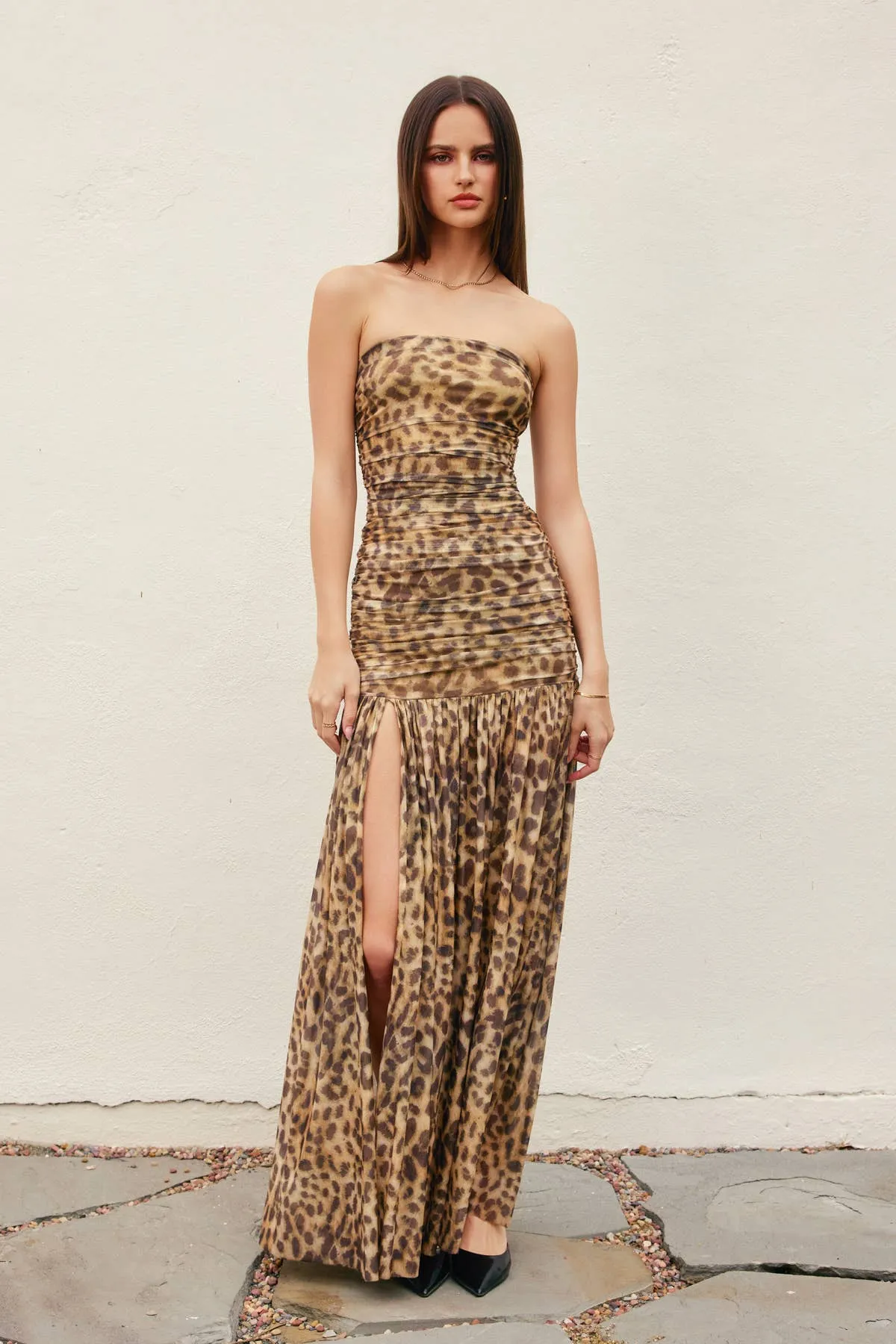 Low Profile Stitching SweatGuard Lining Wild Maxi Dress- Mocha Leopard