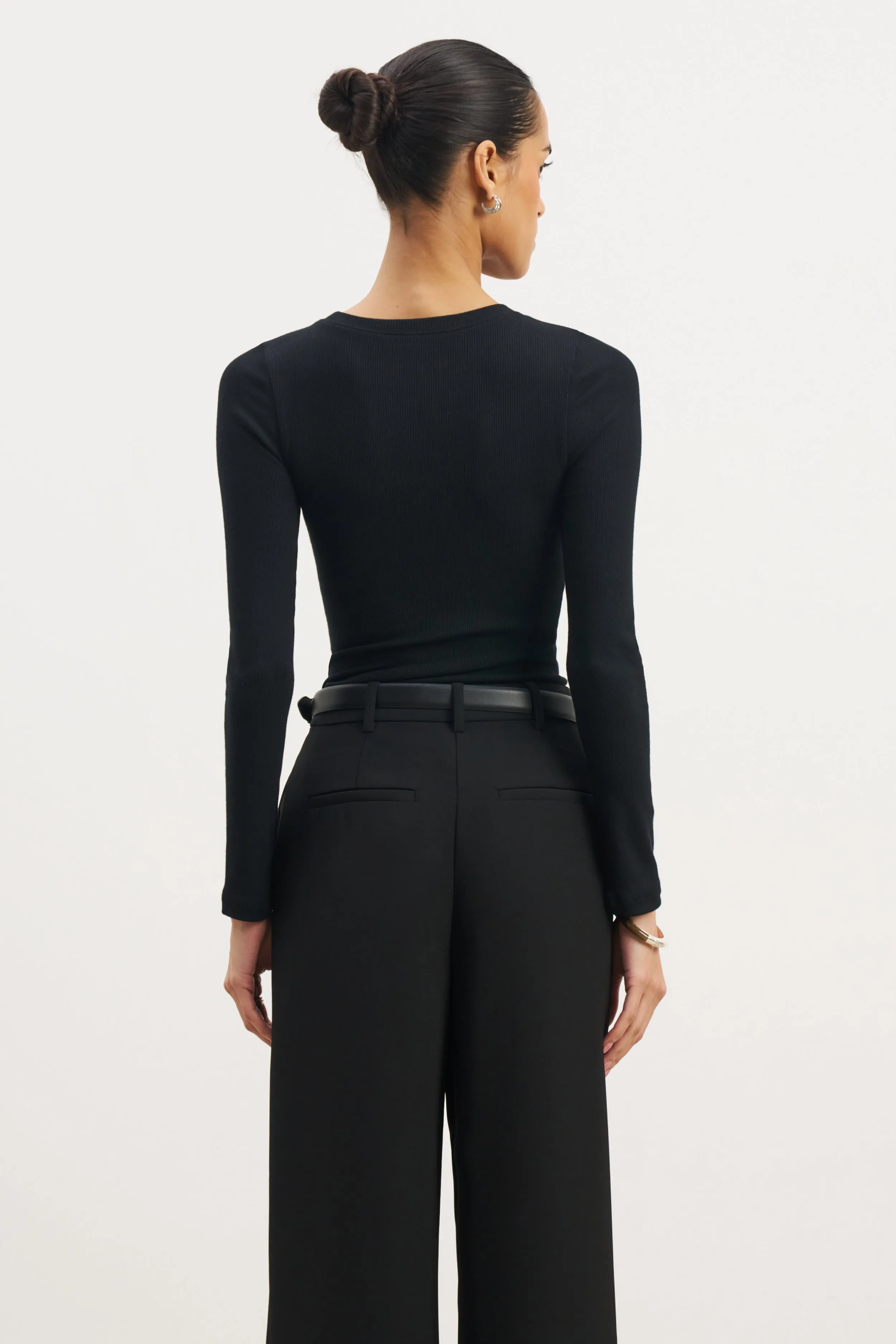 Soft Ribbed Long Sleeve Top - Black BreathableMeshPanels