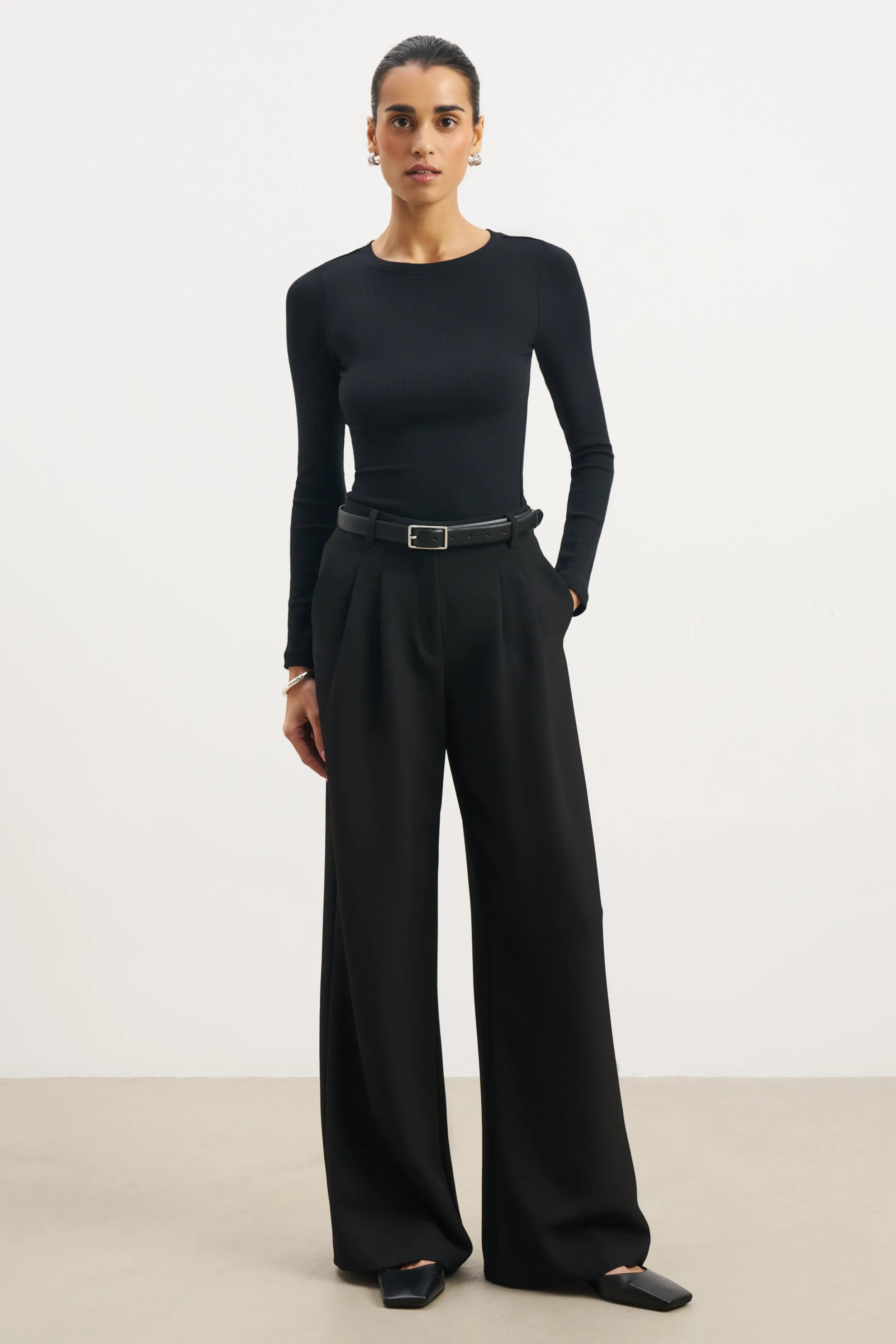 Soft Ribbed Long Sleeve Top - Black Stretch Fit Engineering AbrasionResistantFabric