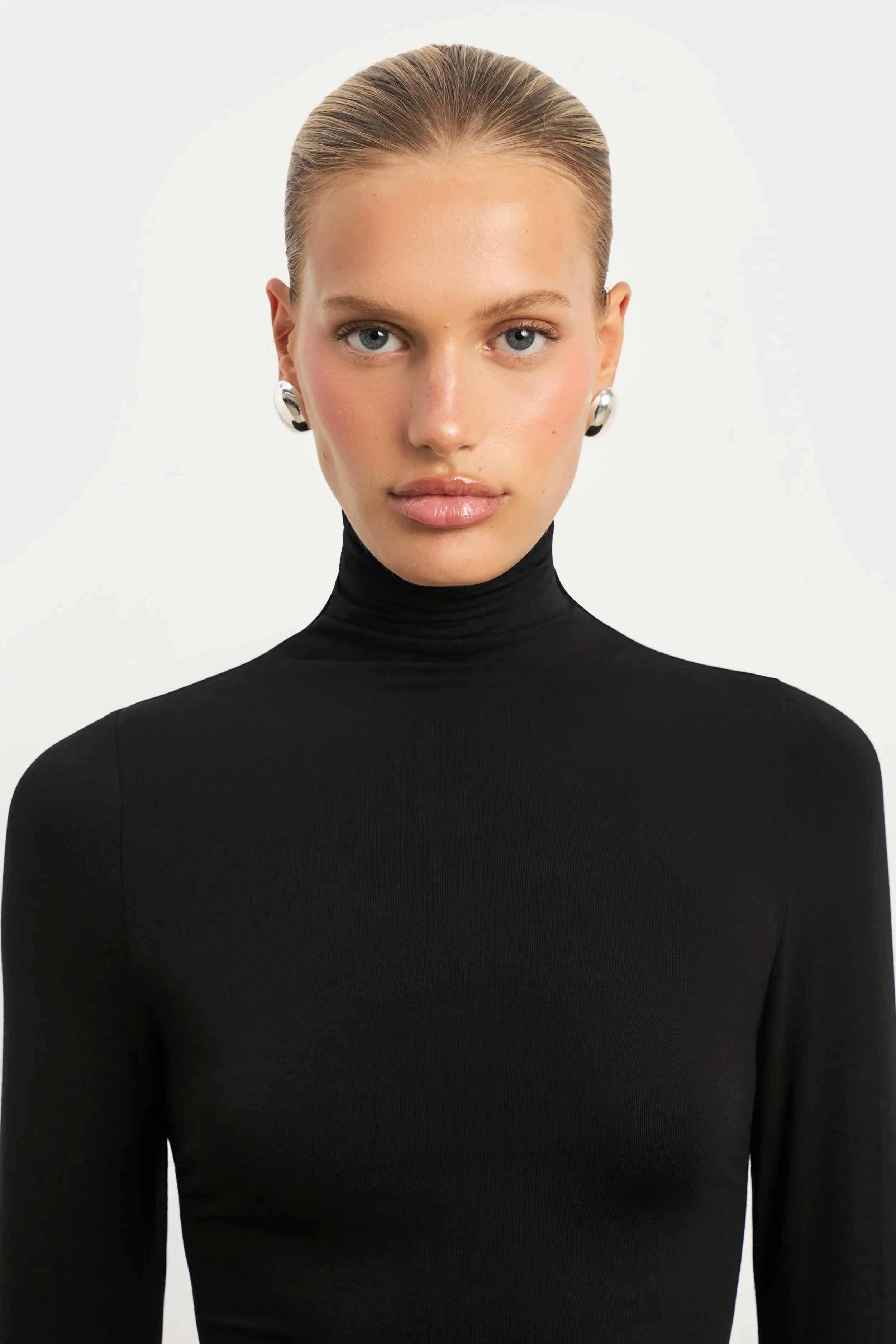 Semi Sheer High Neck Longsleeve Top -  Black AntiStatic Coating