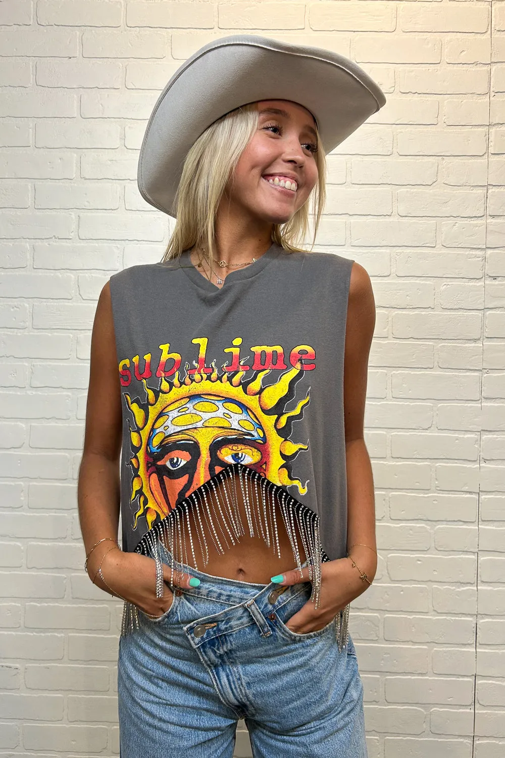 Sublime Cropped Rhinestone Fringe Tank FlexFit Technology