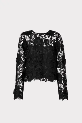 AdjustableDrawstring Tagless Neckline Nori Long Sleeve Lace Top
