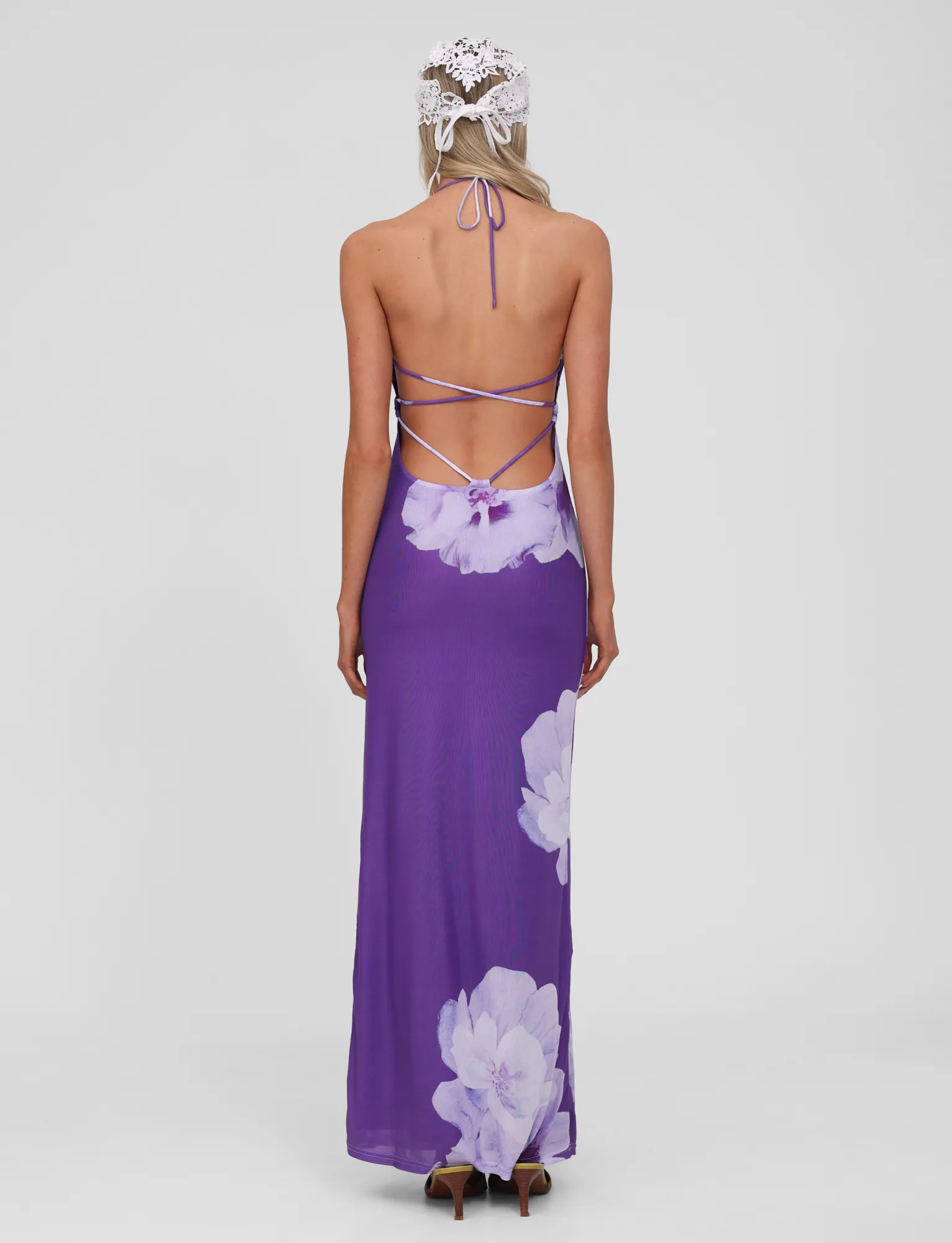 Beauty Zone Light Touch NOUR MESH MAXI DRESS - PURPLE MACRO FLORAL
