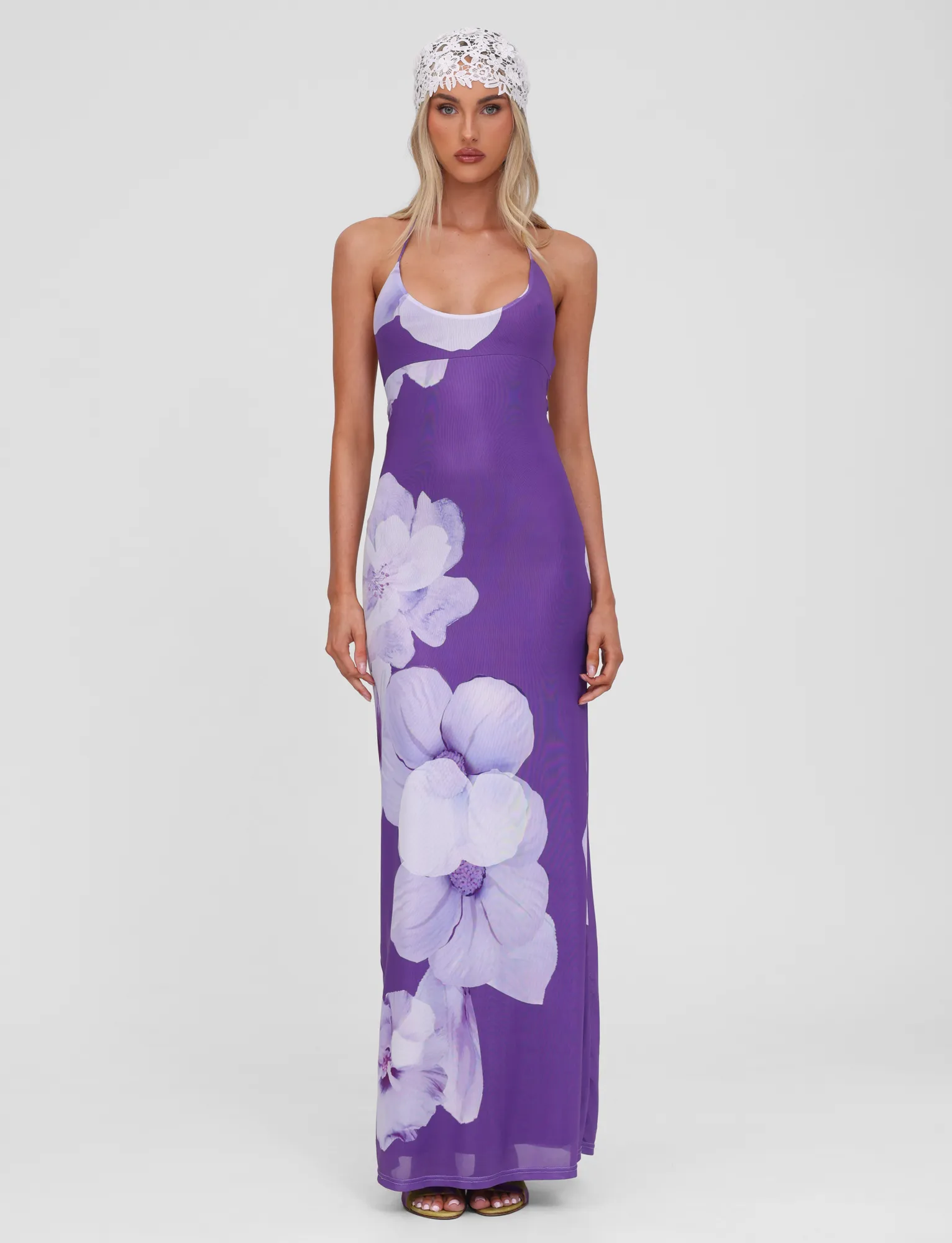 Dance Night NOUR MESH MAXI DRESS - PURPLE MACRO FLORAL