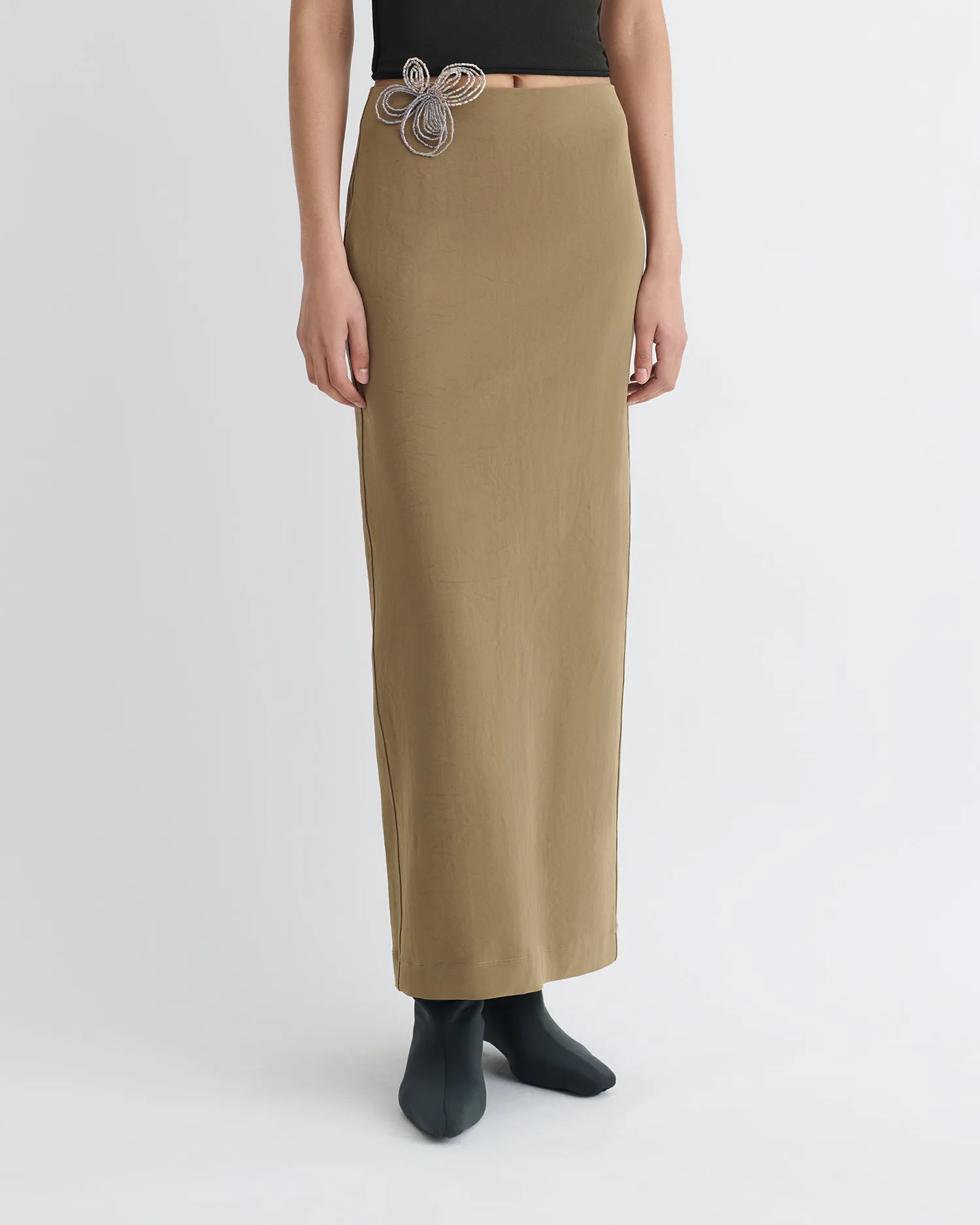 SnagResistant Minimalist Cuff Nya - Paper Jersey Midi Skirt - Brown