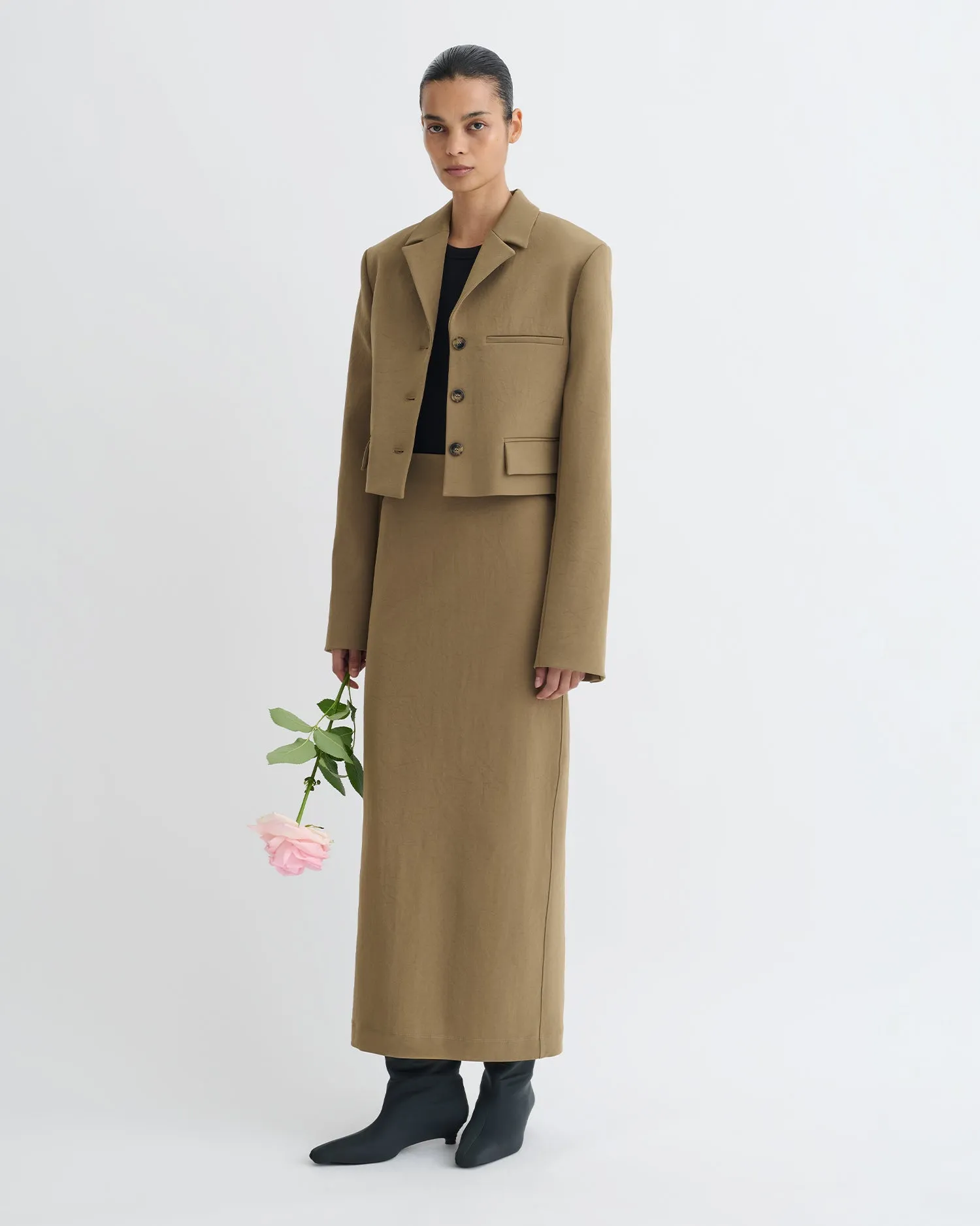 Oversized Silhouette Nya - Paper Jersey Midi Skirt - Brown