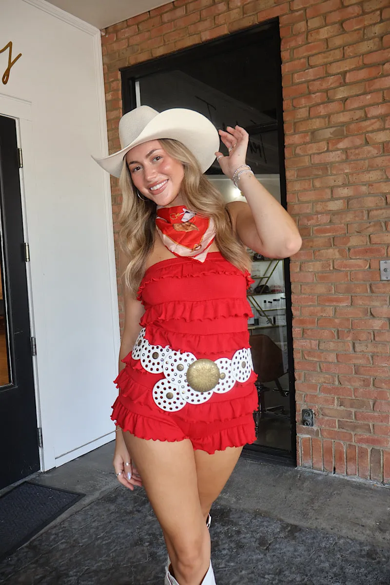 Odessa Ruffle Romper Breathable mesh lining