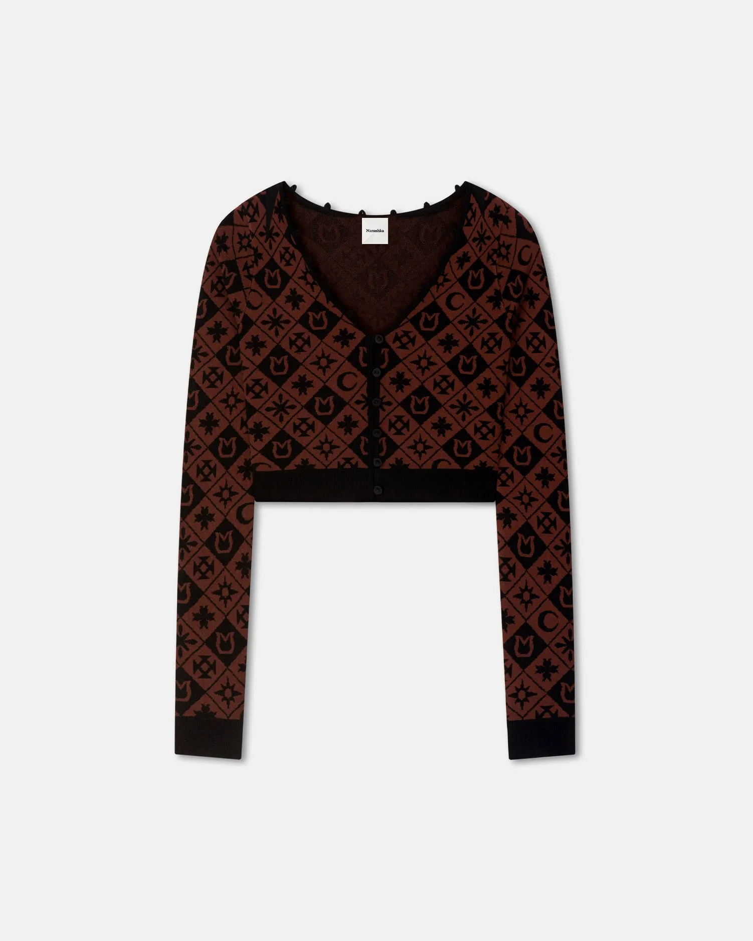 Dovie - Cropped Cardigan - Symbol Tile Mahogany ZeroWaste Construction