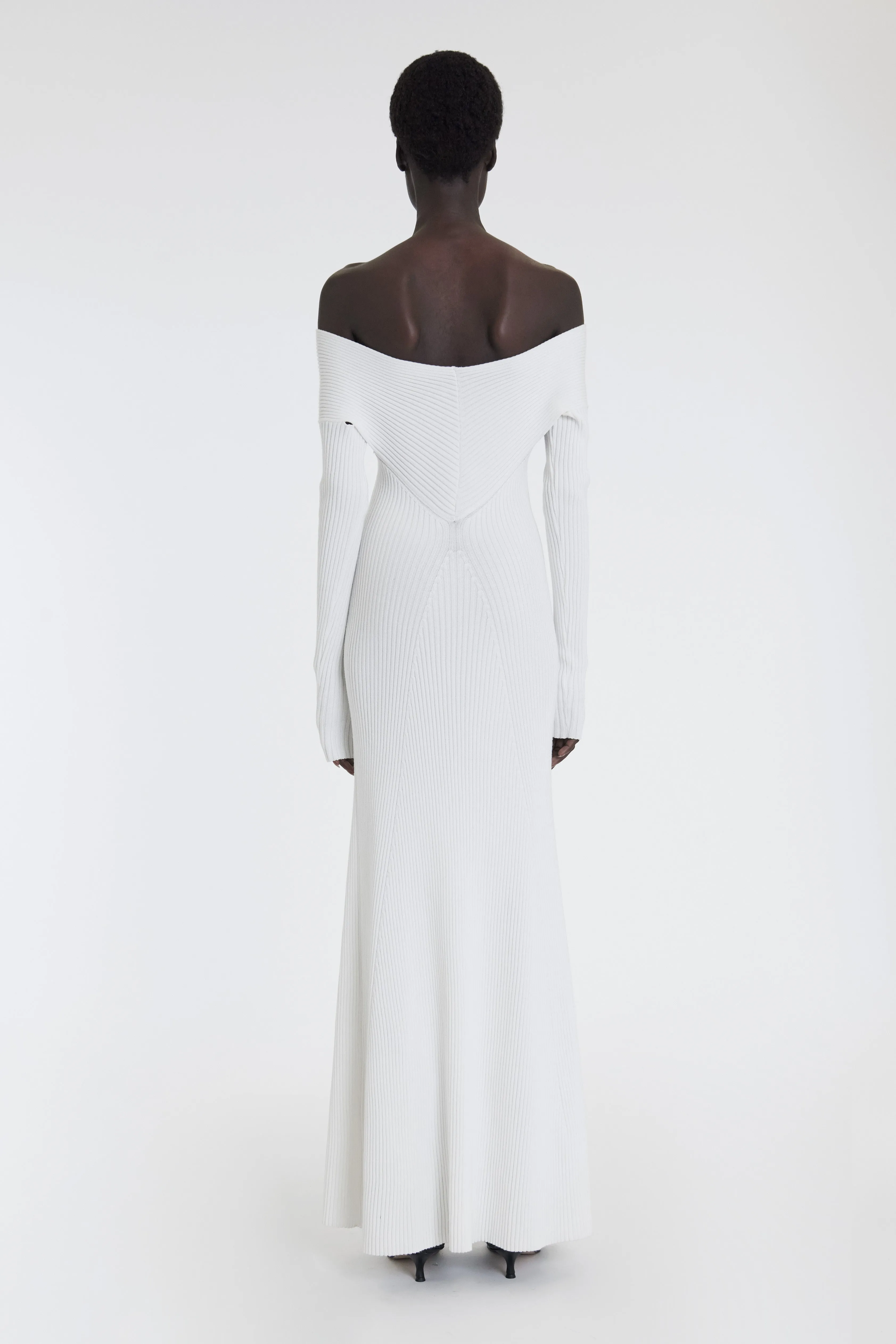 Knit Maxi Off Shoulder Dress Ivory Simple Style