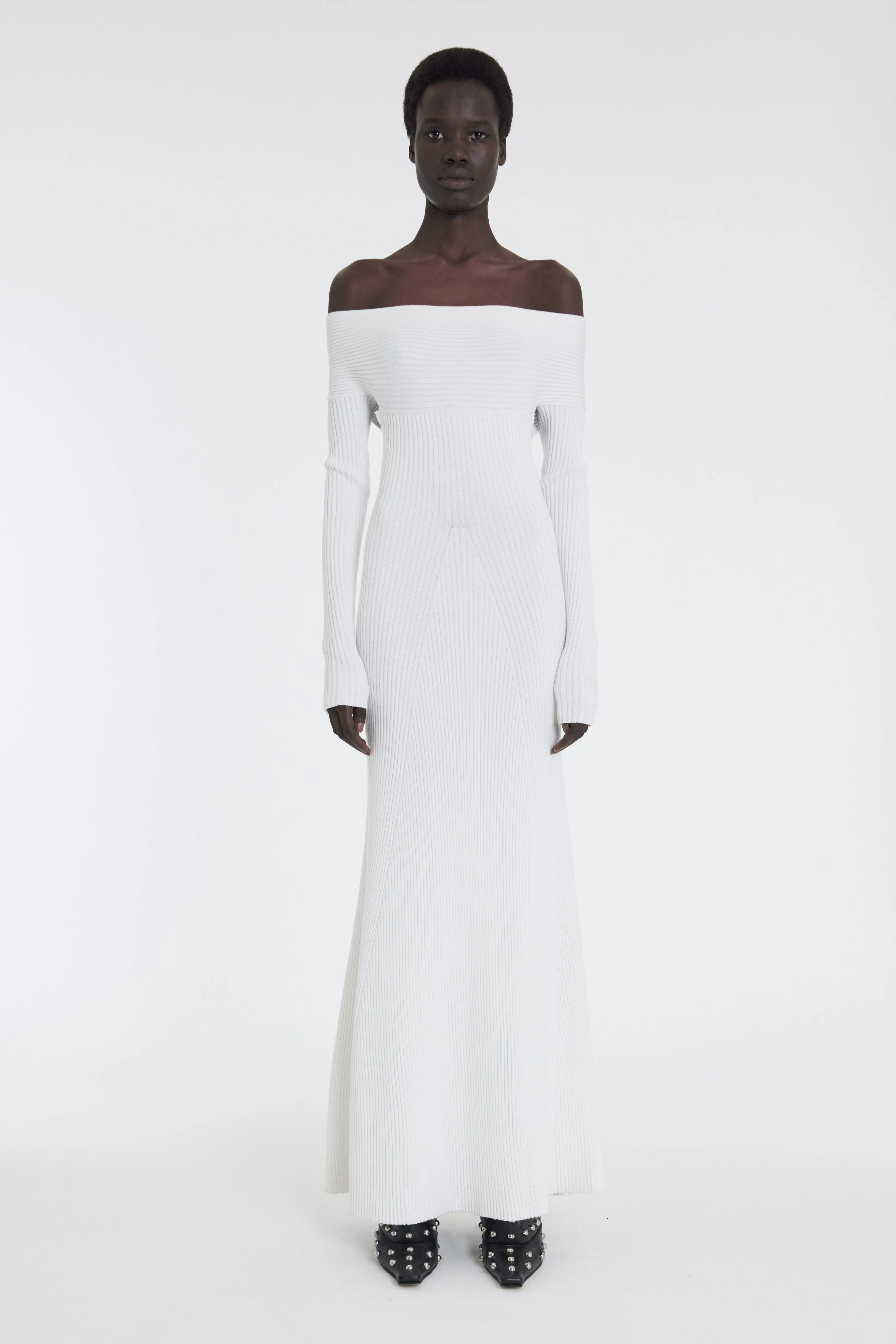 Knit Maxi Off Shoulder Dress Ivory LowProfileZipper