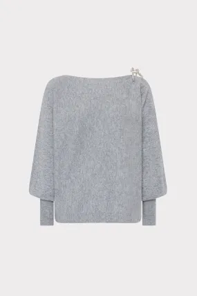 High Neckline ArticulatedElbowShaping Ida Crystal Bow Cold Shoulder Sweater