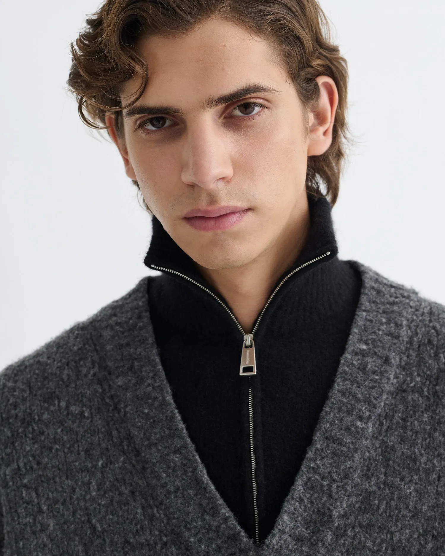 Kylen - Contrast Brushed Merino Sweater - Charcoal/Black Layered Hem Detailing