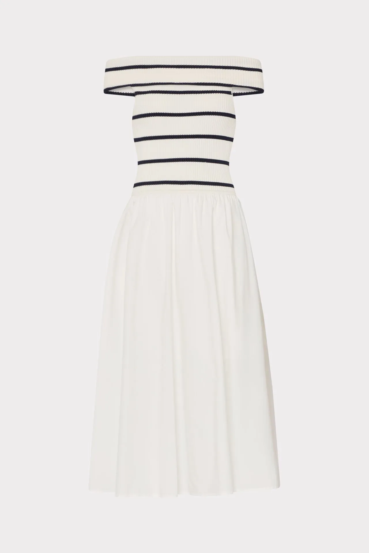 Off The Shoulder Stripe Knit Poplin Midi Dress garden party