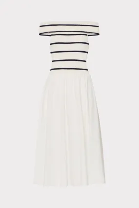 Off The Shoulder Stripe Knit Poplin Midi Dress garden party