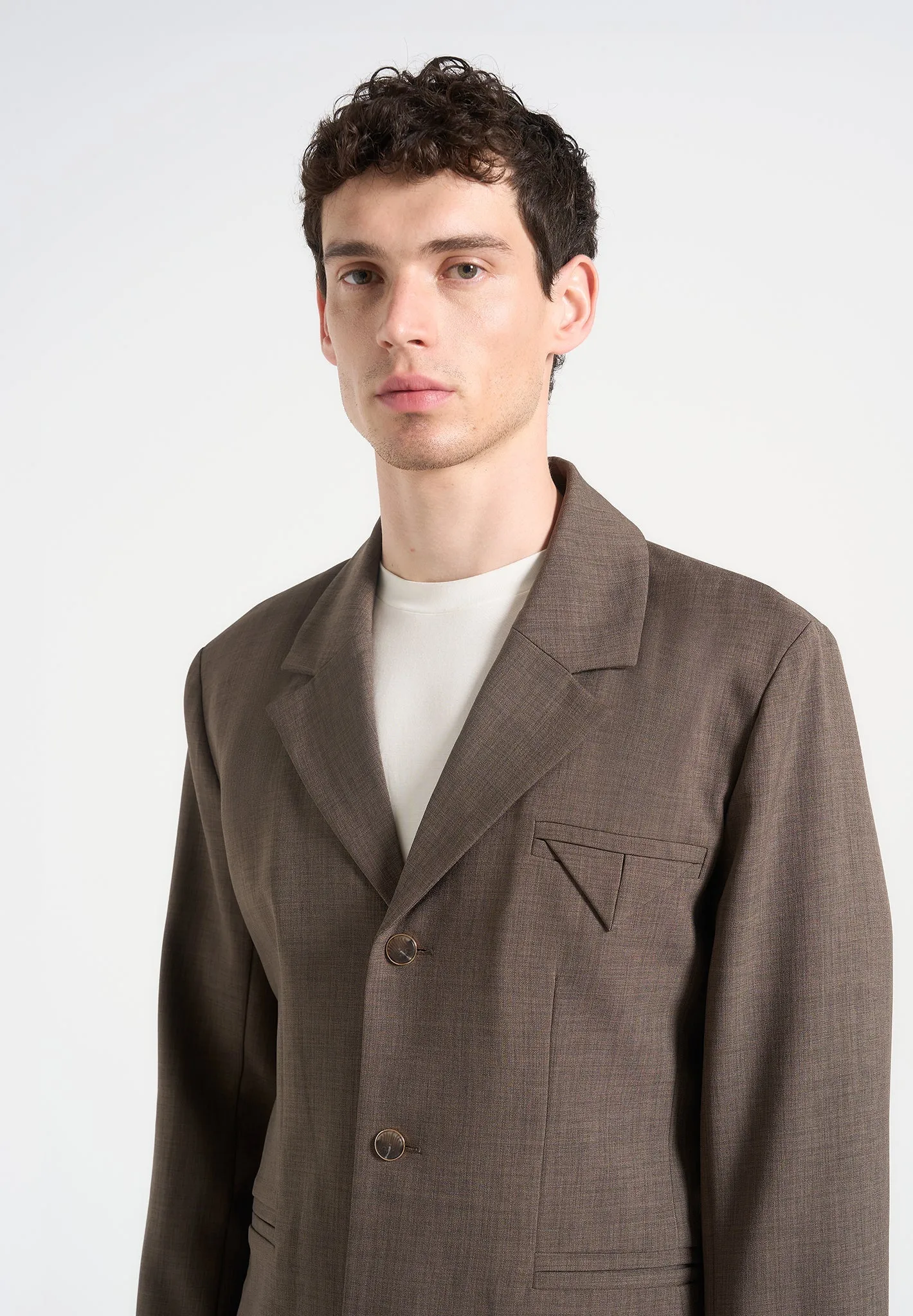 Effortless Wear Bastien - Single Breasted Hatched Tailored Suit Jacket - Light Brown