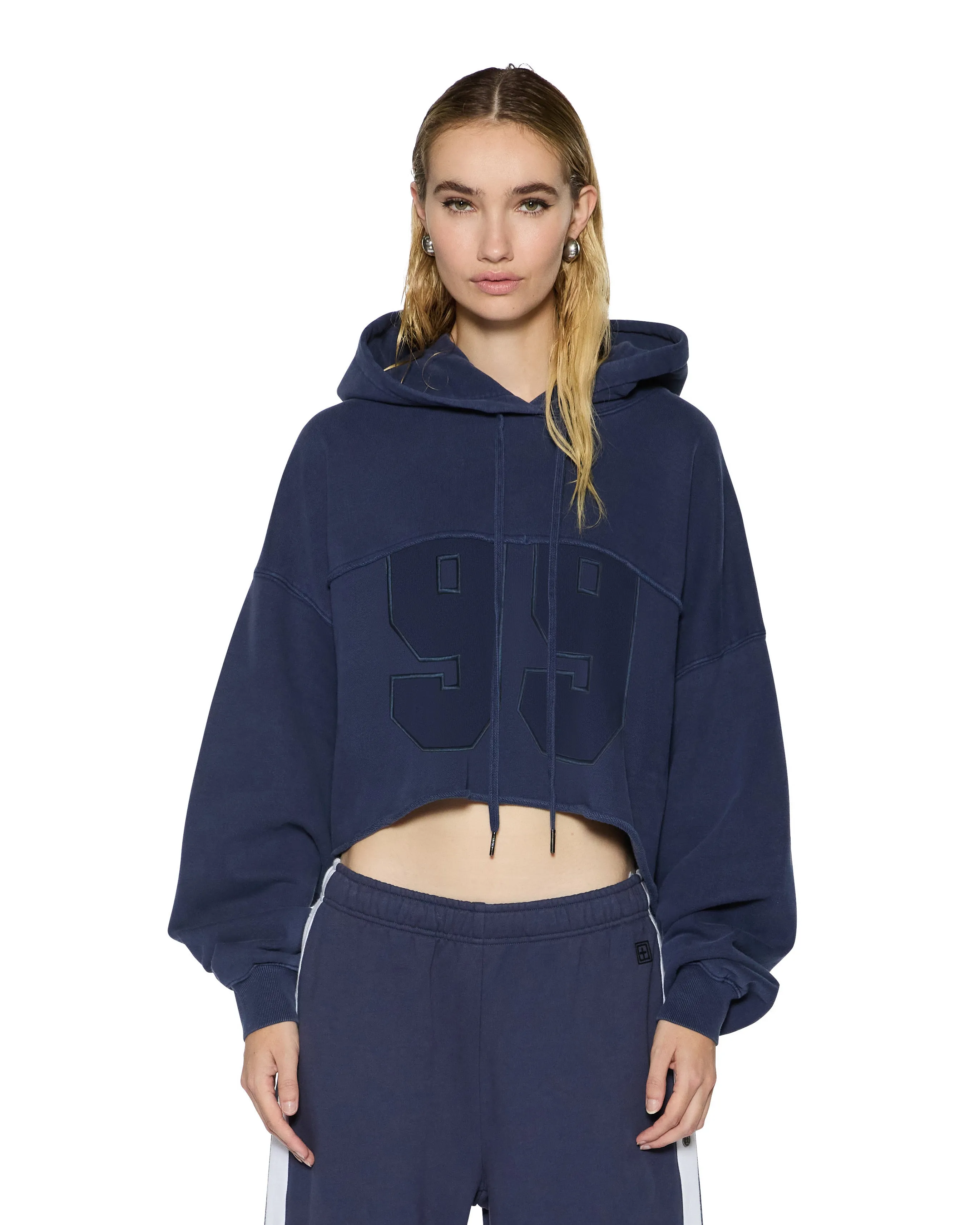 OH G HOODIE CROPPED INK BLUE ZipClosure Stretch Fit Engineering