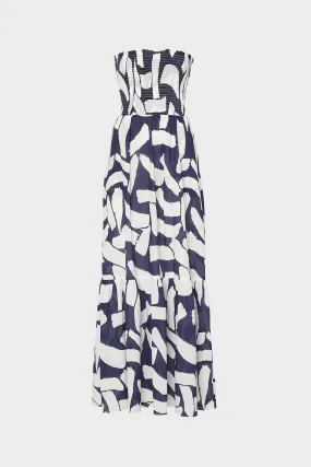 Olen Graphic Brushstroke Strapless Maxi Dress Smooth inner lining Two Tone Coloration