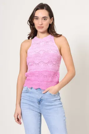 Roll Up Sleeve Design Flexible Material Ombre Open Stitch Tank