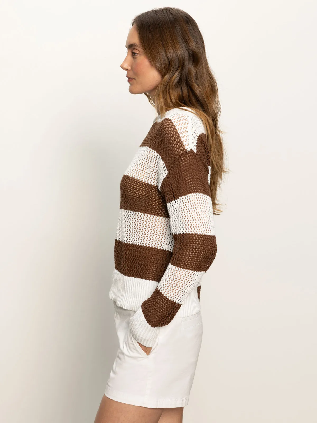 Open Knit Sweater Chalk / Sepia Stripe Light Wear Casual Comfort Top