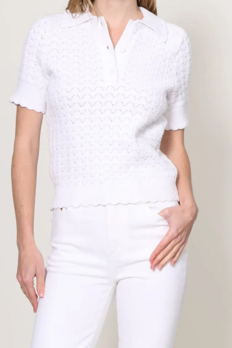 Open Stitch Polo Sweater Scoop Neck Shape