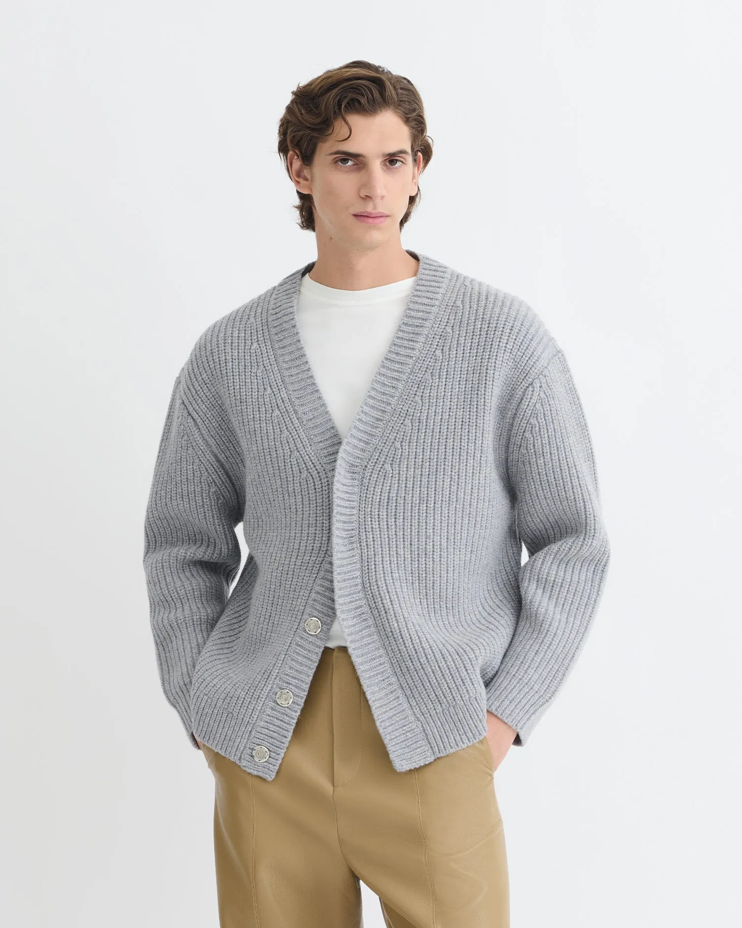 Varten - Merino and Cashmere-Blend Cardigan - Light Grey Colorfast Technology