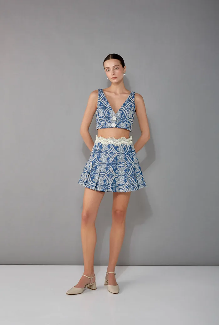 Reinforced Collar Microfiber Blend EVELYN TOP DENIM