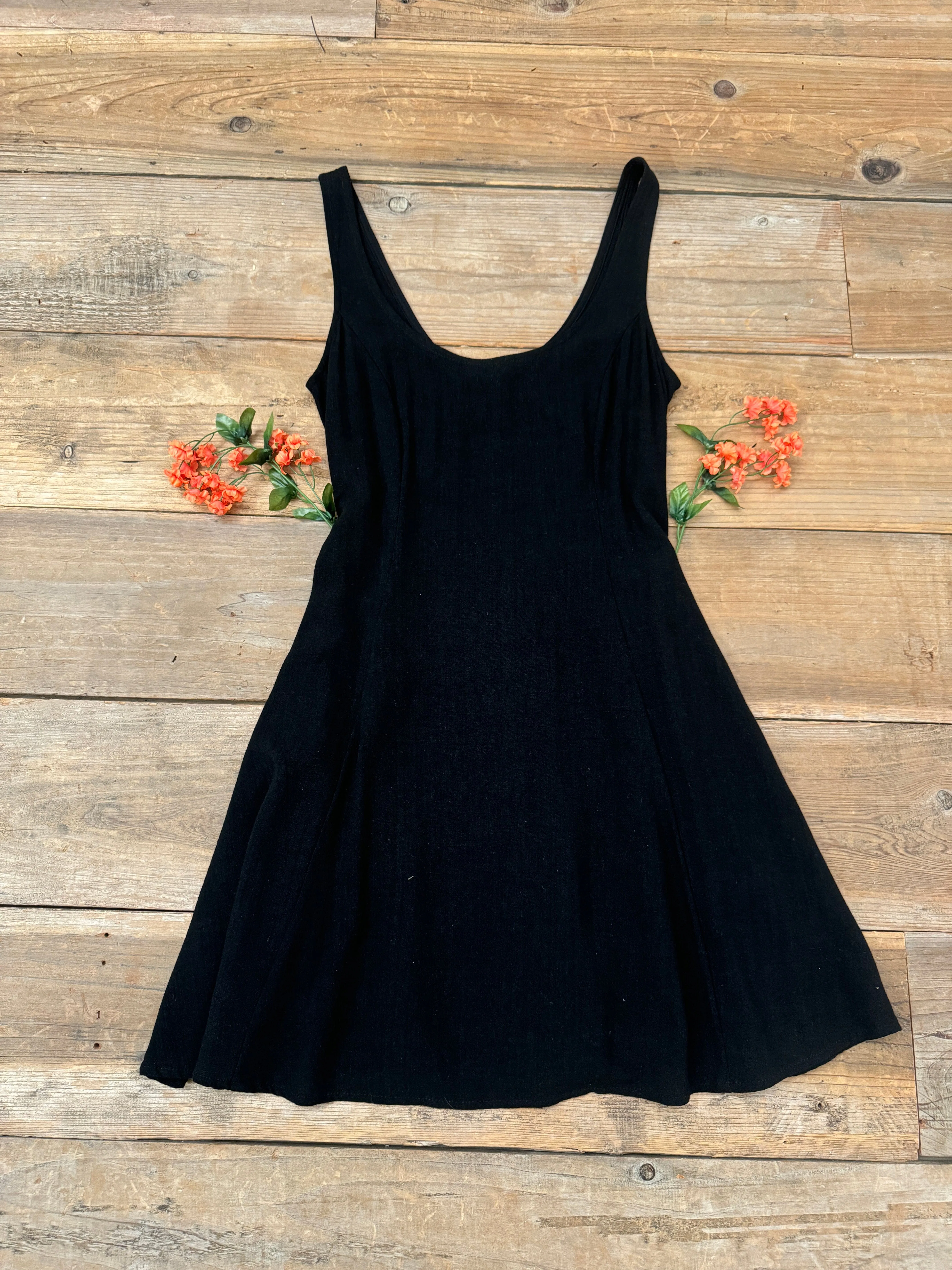 Delana Dress in Black Linen Bright Bloom