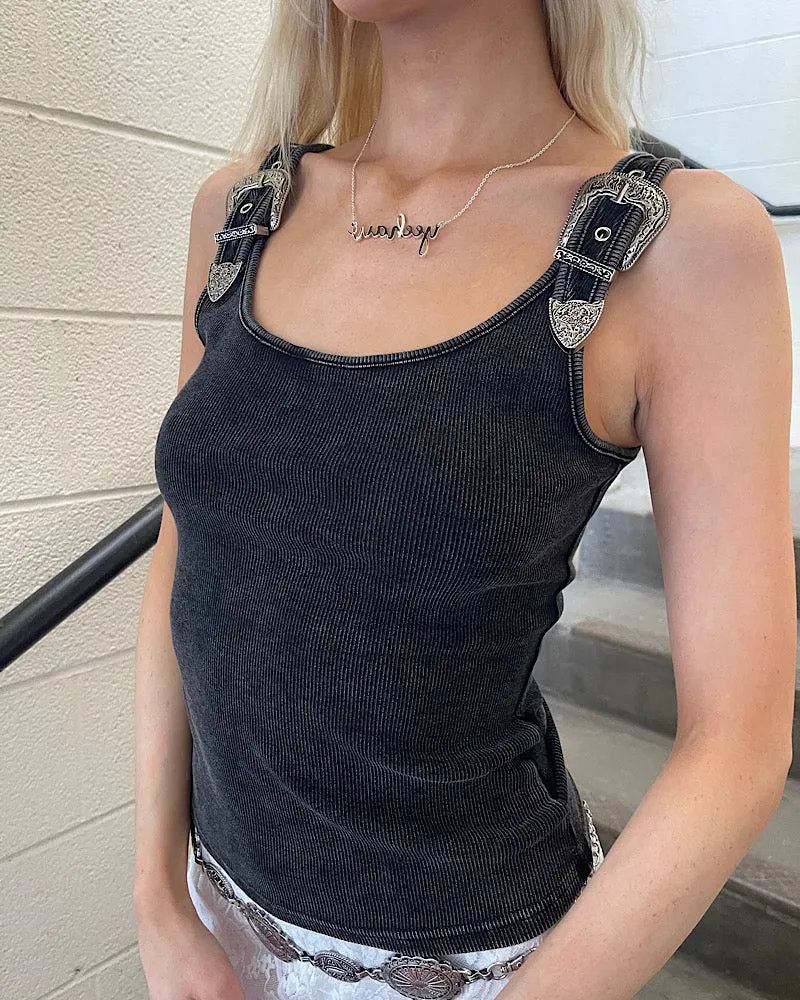 Ethical production Outlaw Western Buckle Top- Black