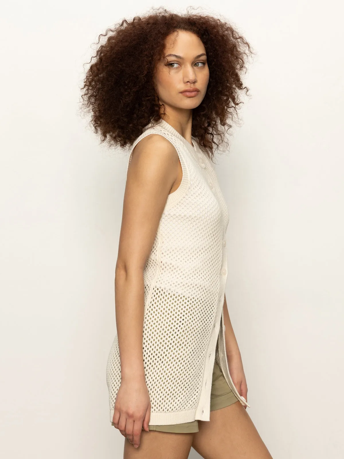 Flatlock Seam Technique Long Openwork Vest Macrame