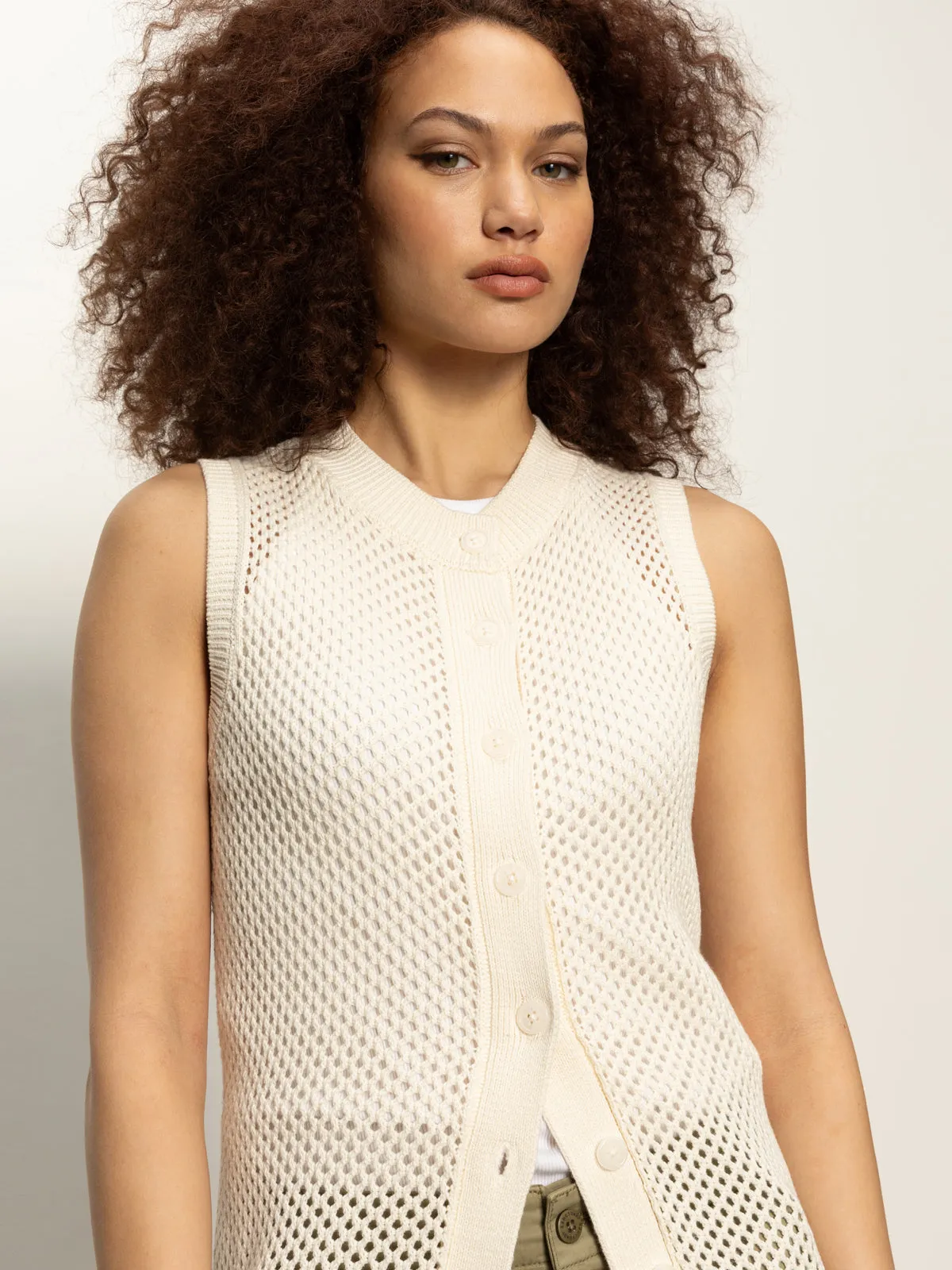 Sleek And Stylish Microfiber texture Long Openwork Vest Macrame