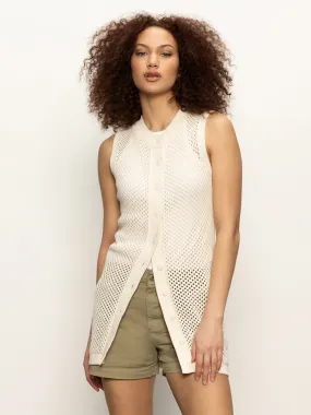 Oversized Fit Long Openwork Vest Macrame