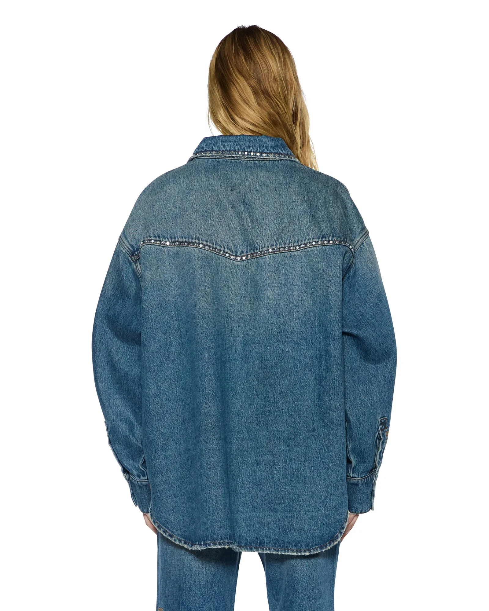 OVERSIZED LS SHIRT TEXAS BLUE STUDDED Flatlock Seams