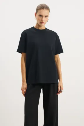 Flatlock Seam Design Oversized T Shirt - Black