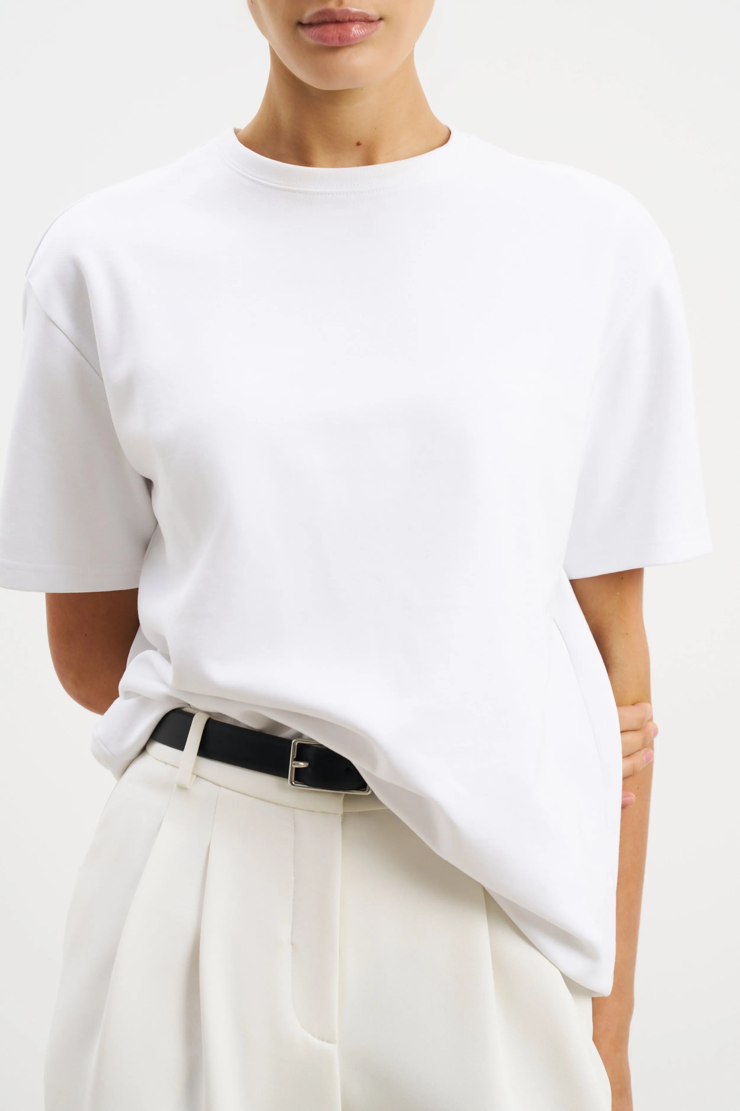 Placket Detailing FadeResistant Finish Oversized T Shirt - White