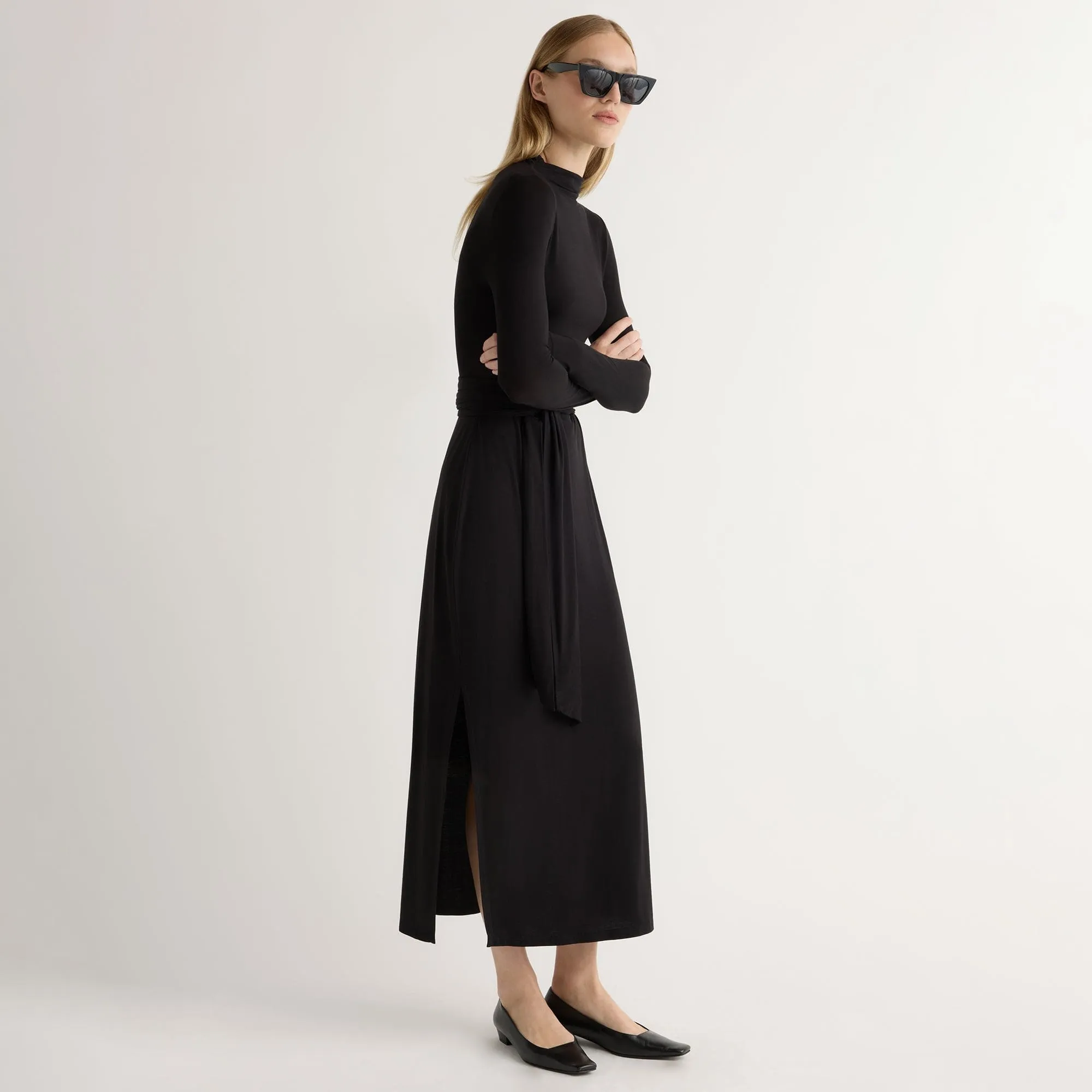 Vero Tie-Front Long-Sleeve Dress Flowing Texture Summer Outfit