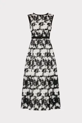 Paloma Two Tone Lace Midi Dress Pleat-Front