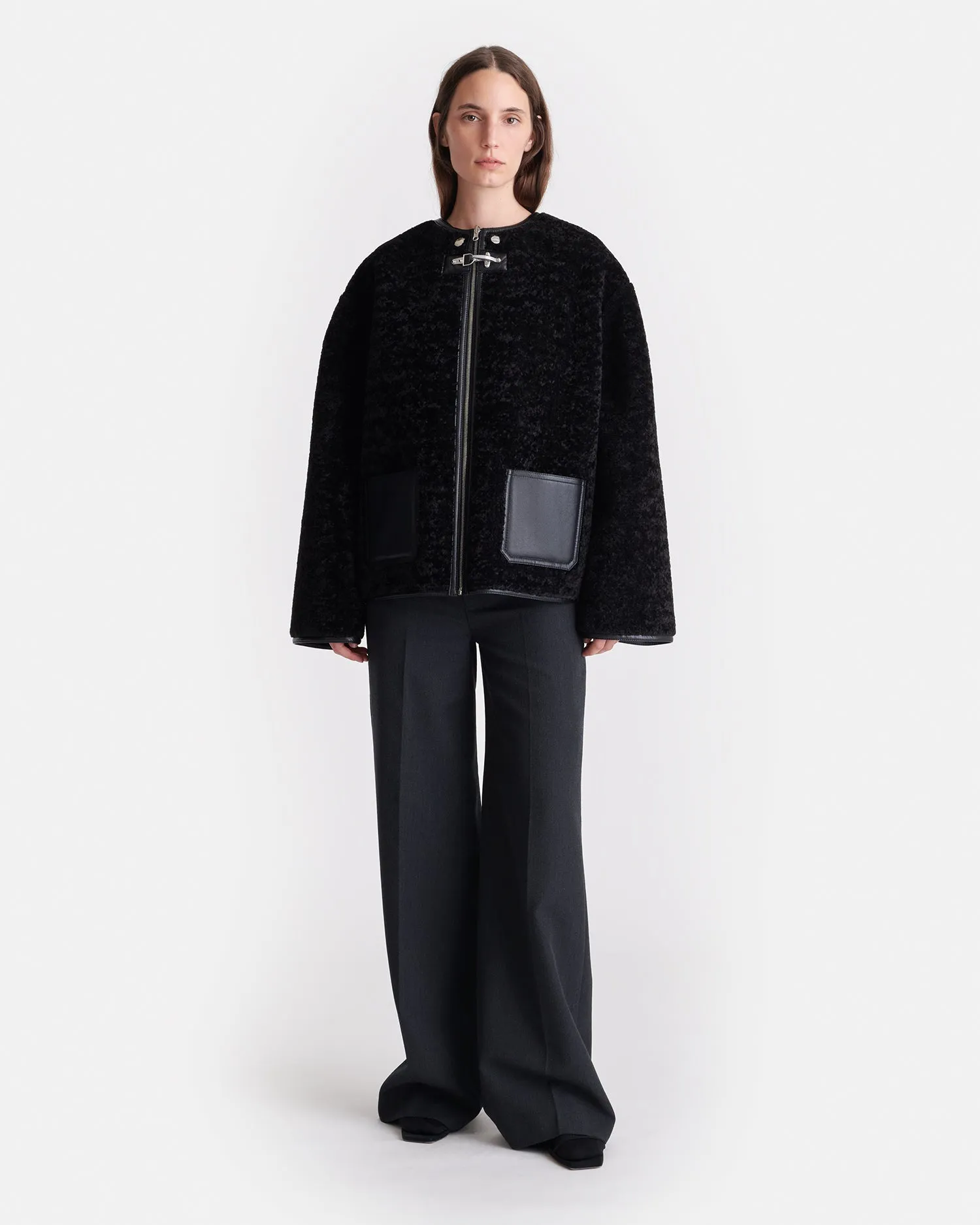 opera house Tear Resistant Weave Panka - Reversible Bonded Shearling Jacket - Black/Black