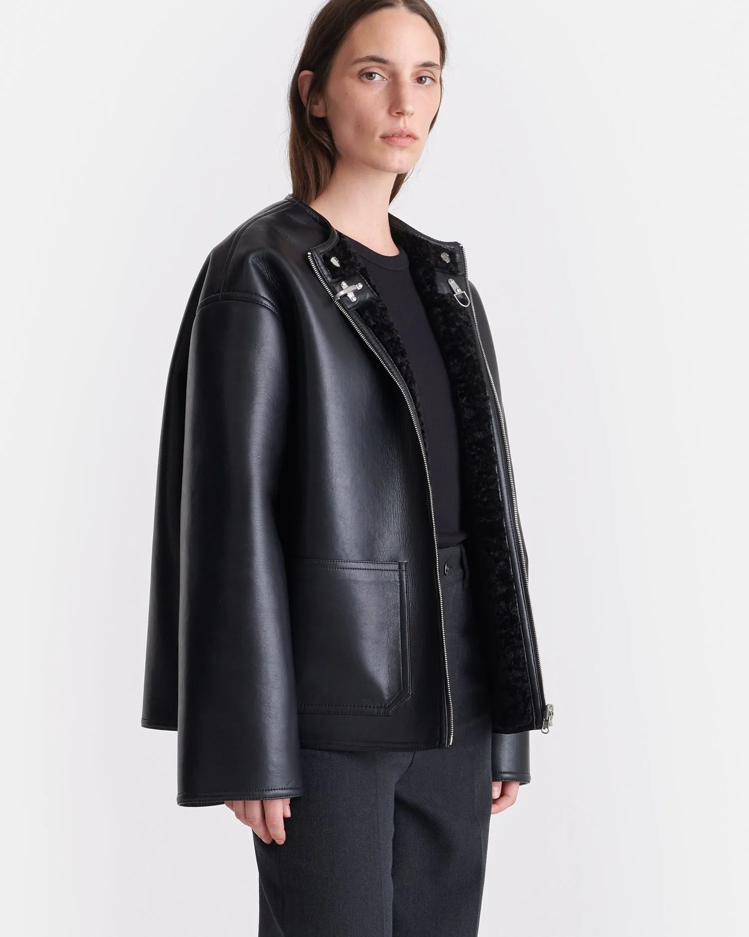 Accessorizable Panka - Reversible Bonded Shearling Jacket - Black/Black