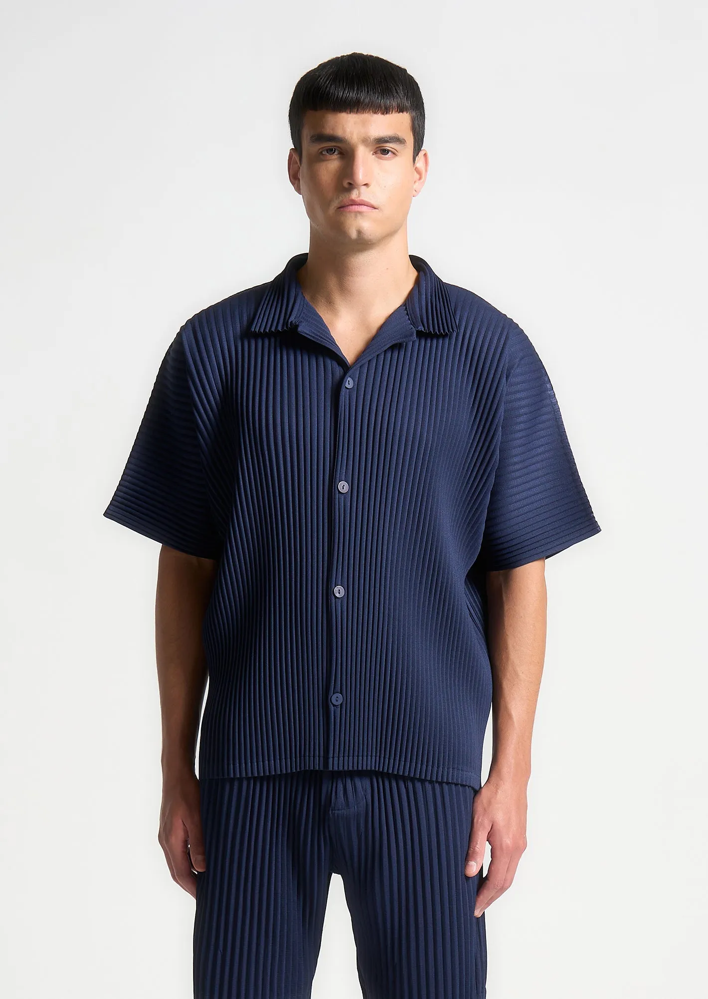 Pascal - Pleated Shirt - Navy LowMaintenanceFabric Hygroscopic Inner Layer