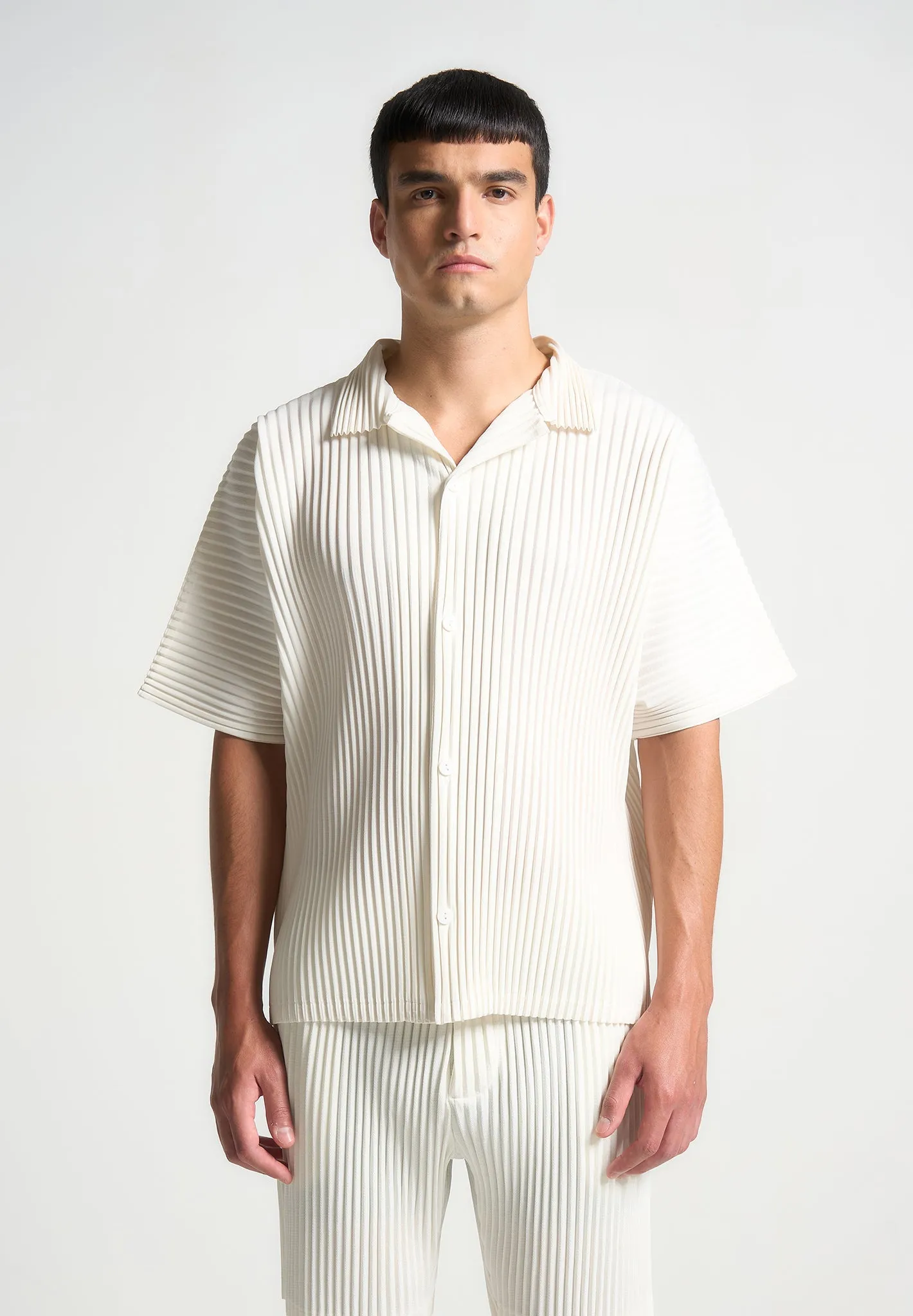 Pascal - Pleated Shirt - Off White Breathable Material
