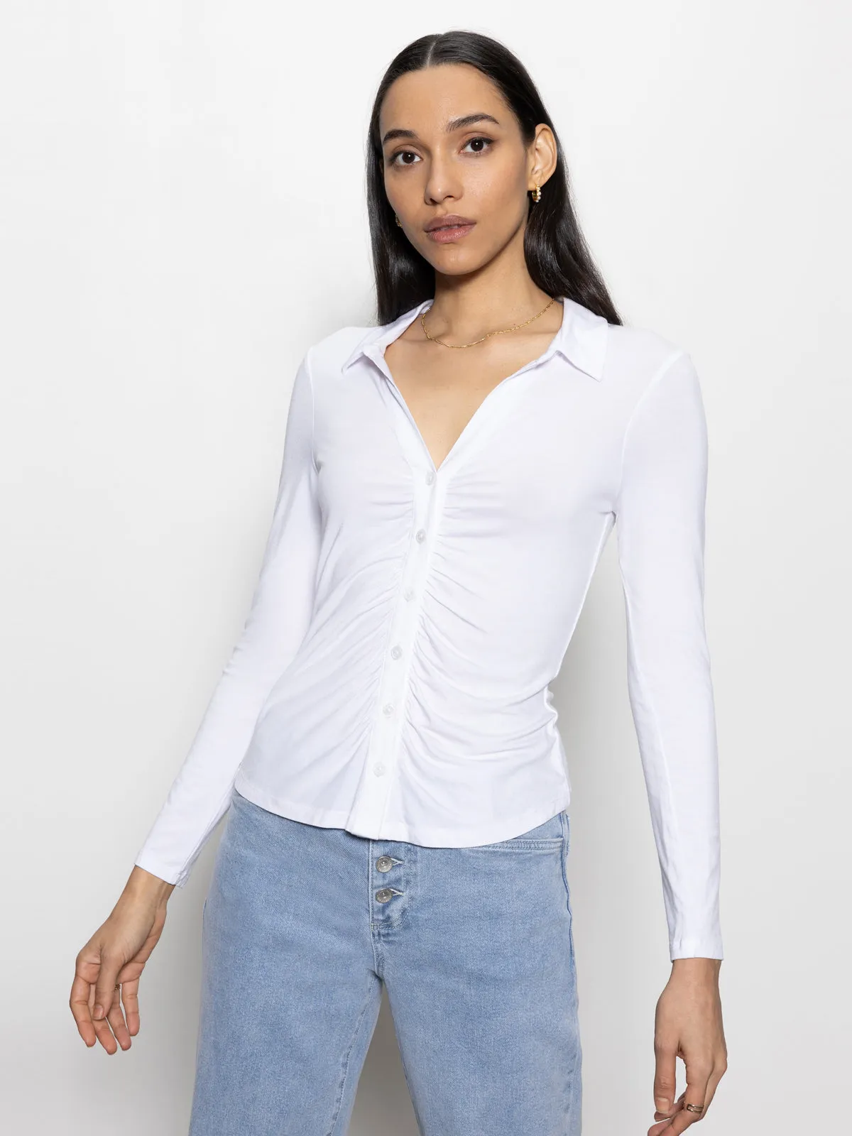 Stretchable Armholes Dreamgirl Button Up Top White