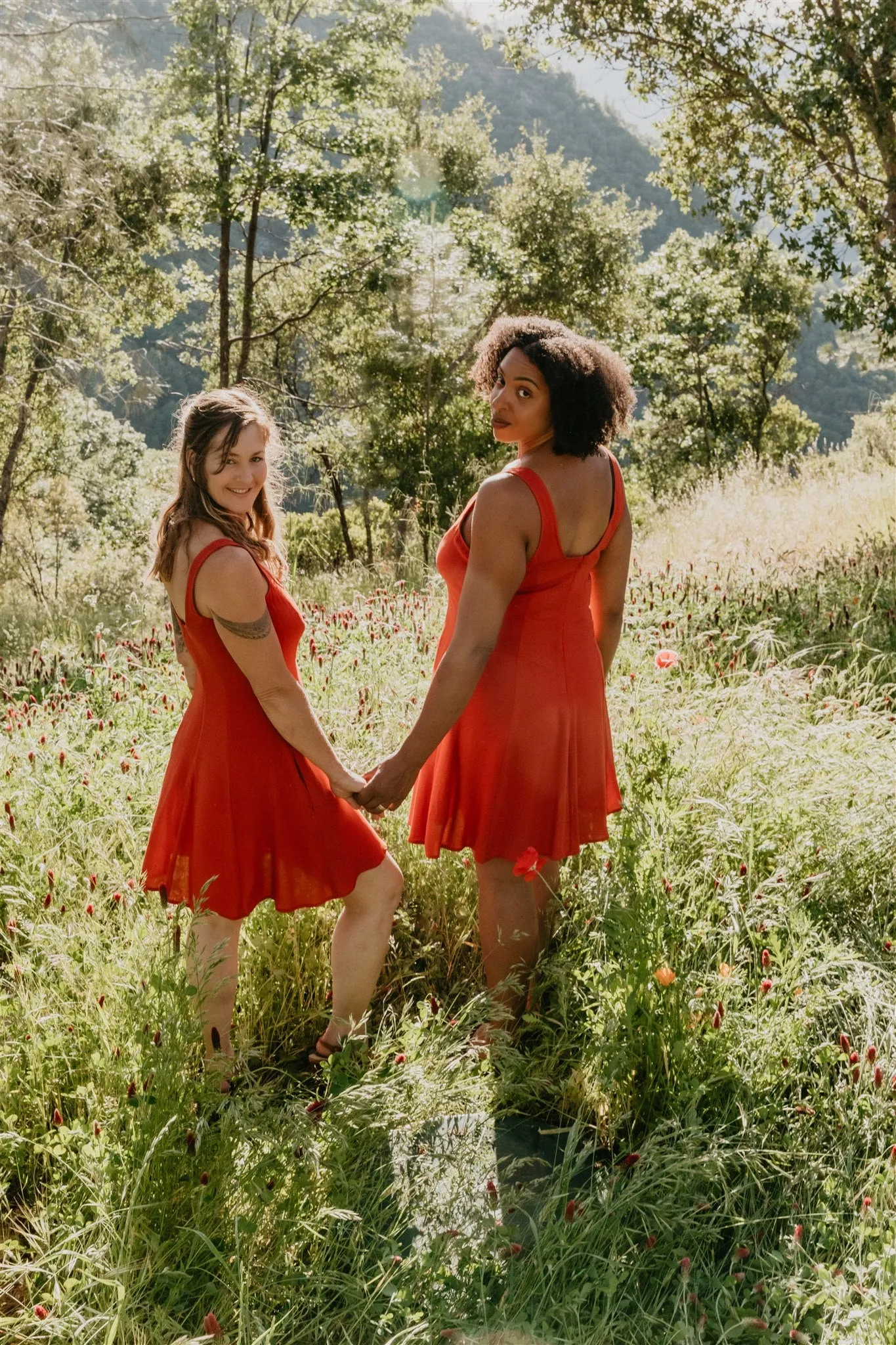 knee-length Sharp Edge Delana Dress in Coral Challis