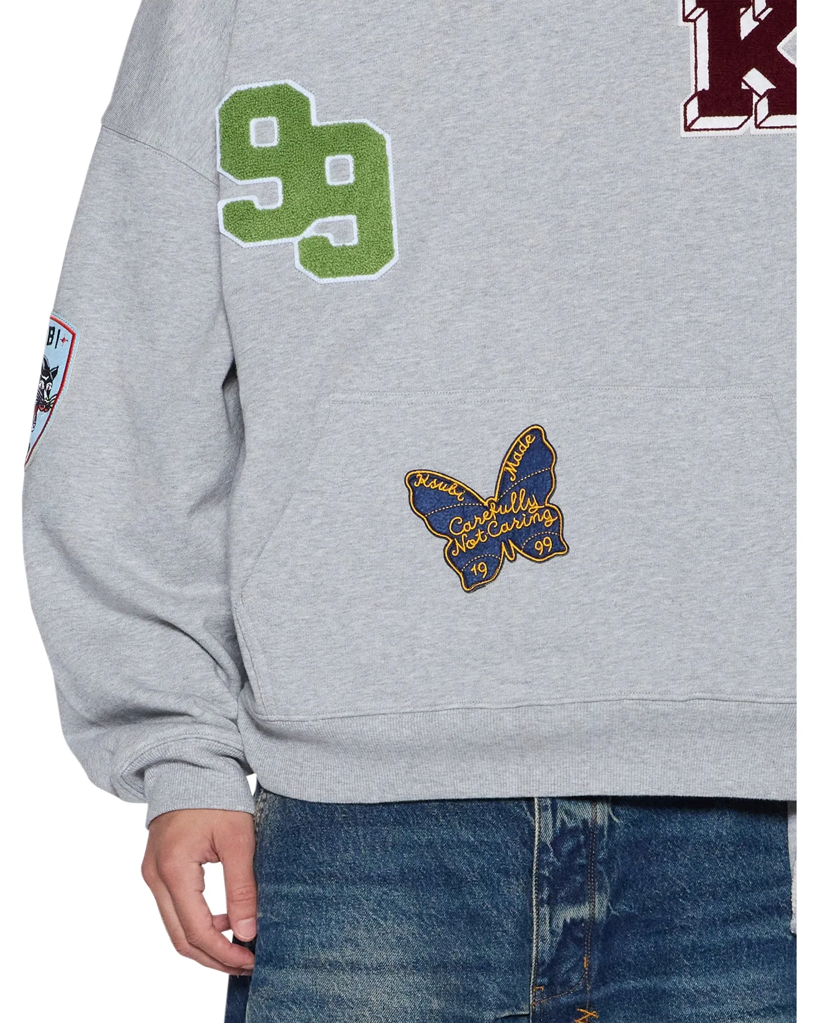 TwillWeave Lightweight Fabric PATCHED EKCESS HOODIE GREY MARLE