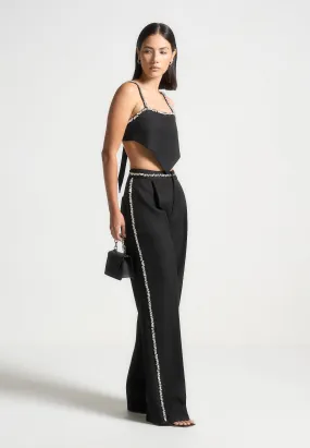 Patricia - Embellished Tailored Trousers - Black Comfortable Layer