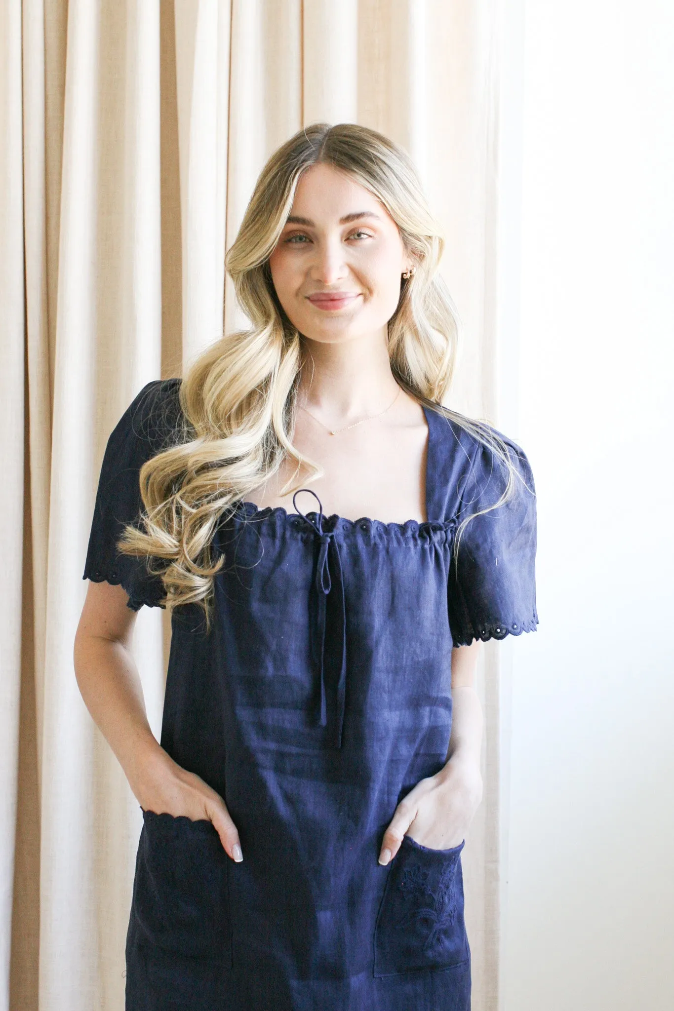 Metallic Finish Payton Linen Midi Dress